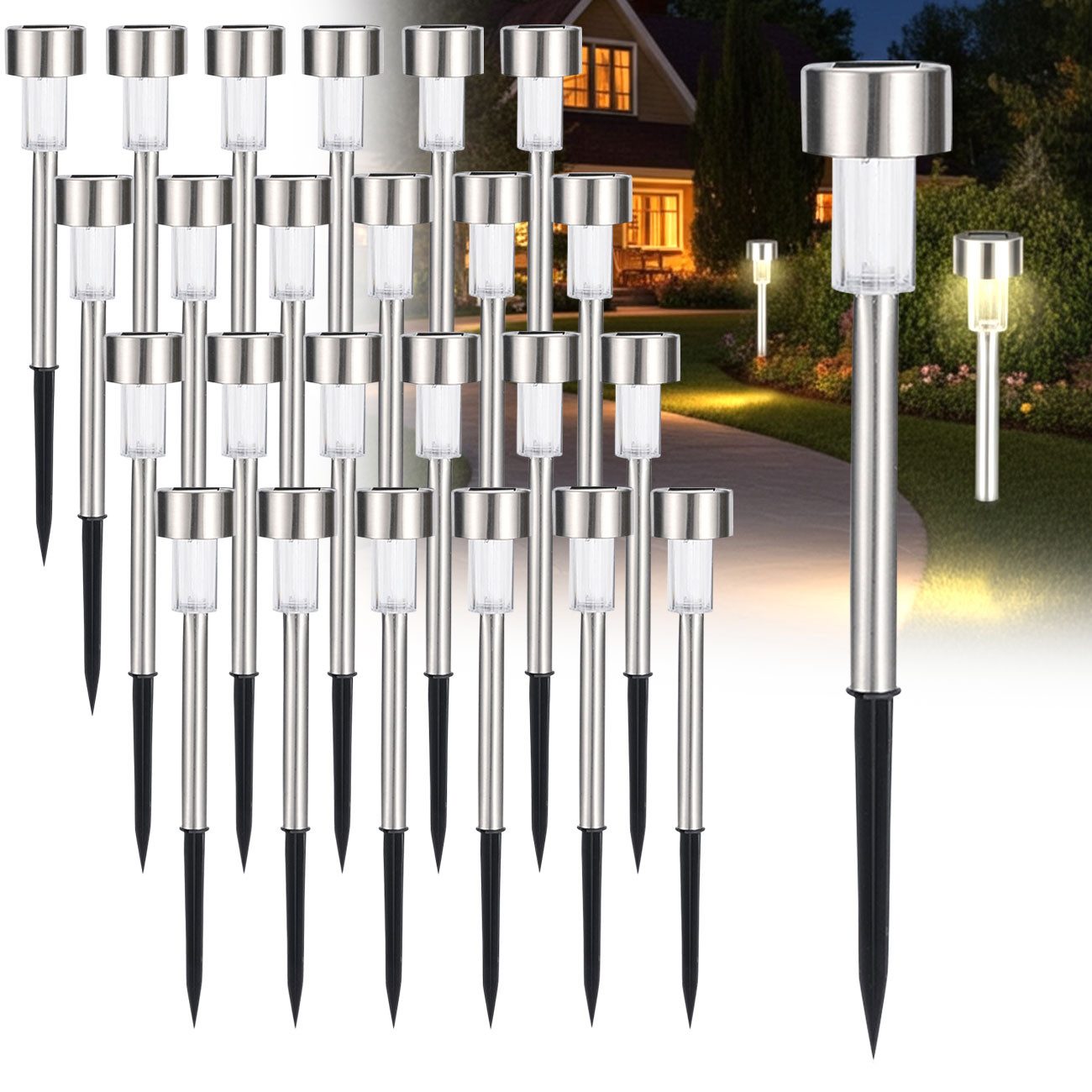 Casativo Gartenleuchte Solar-Wegeleuchten Set mit Erdspiess & Dämmerungssensor, wetterfeste Gartenleuchten