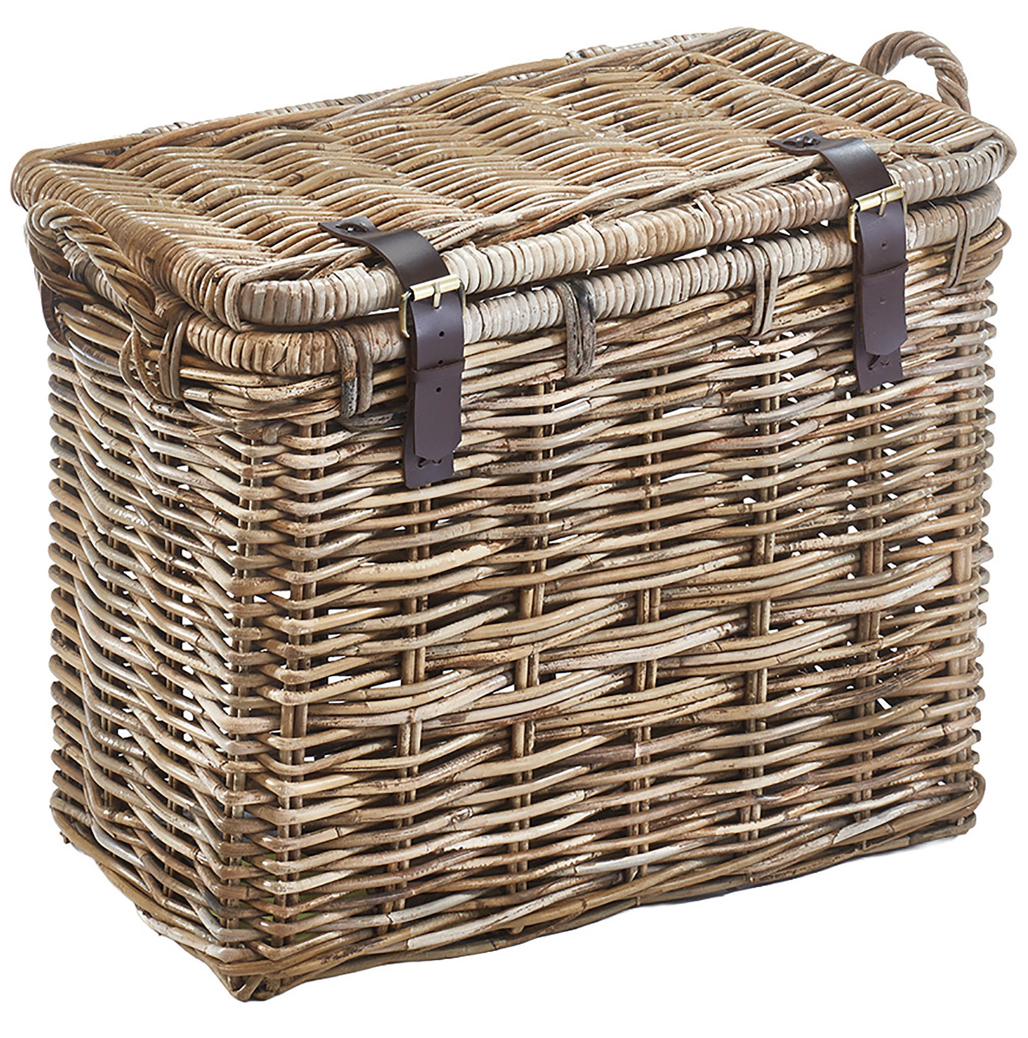 Kobolo Aufbewahrungskorb Universalkorb Korb Truhe aus Rattan mit Deckel Griffen und Lederriemen (Einzelstück, 1 St., 1 Stück), Ordnungssystem mit viel Stauraum