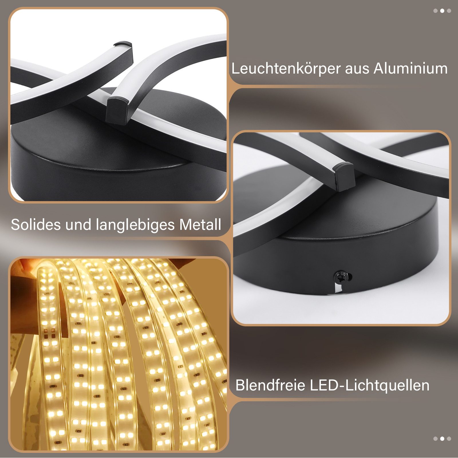 ZMH LED Deckenleuchte Innen 8-förmiges Design, 3000 K, LED fest integriert, Warmweiß, für Wohnzimmer Schlafzimmer Küche Flur – Bild 4 von 5