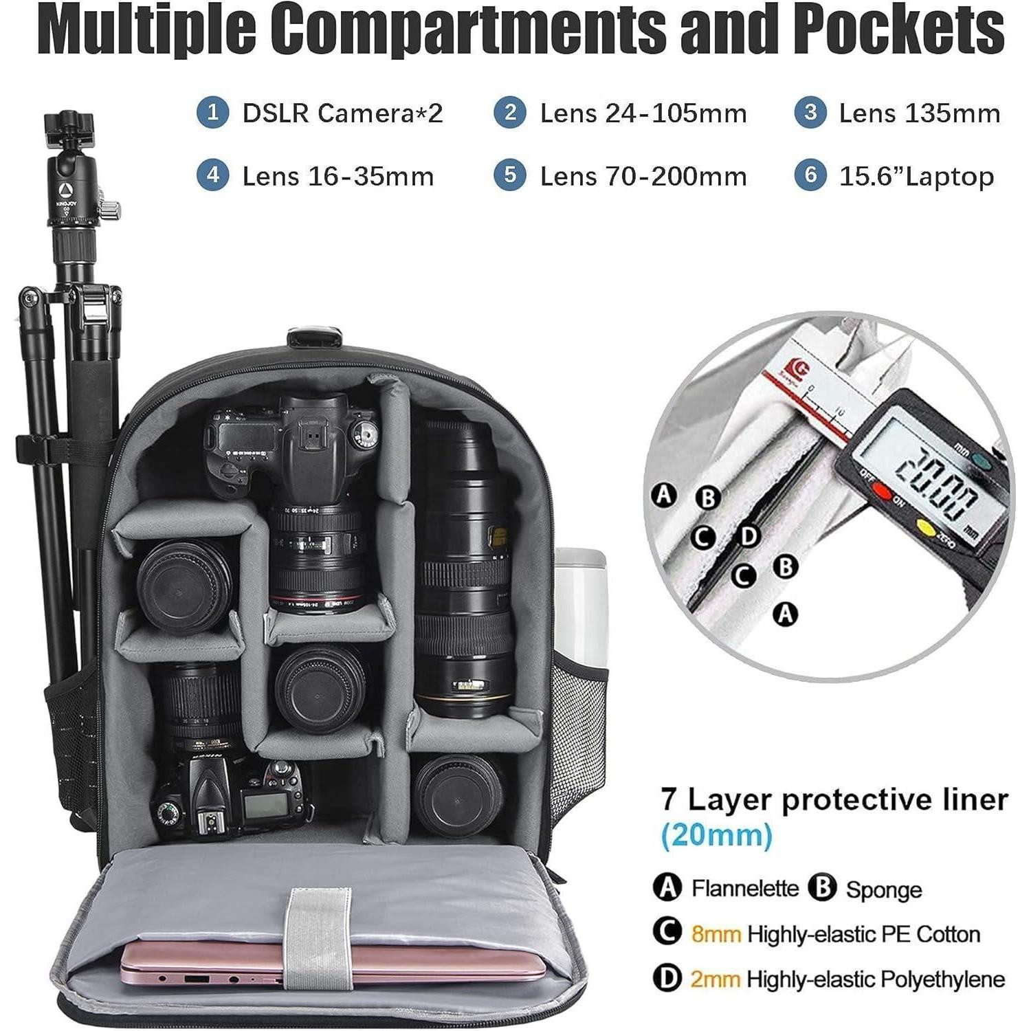 LuxusKollektion Kameratasche Kamerarucksack DSLR Spiegellose Wasserdicht Objektiv Schwarz 5.0 L