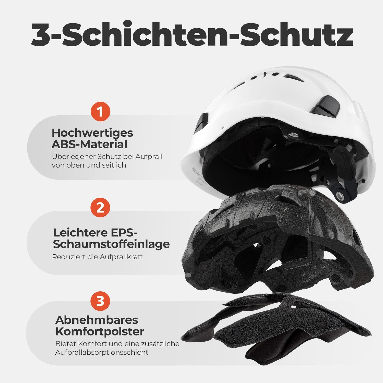 Mustbau Schutzhelm für Bergsteigen, Bergbau, Bauhelm, mit gefütterten Schaumstoffpolstern