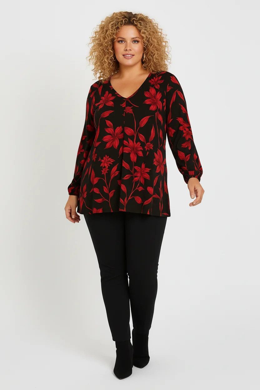 Blusentop Bluse mit Blumenmuster und Falten