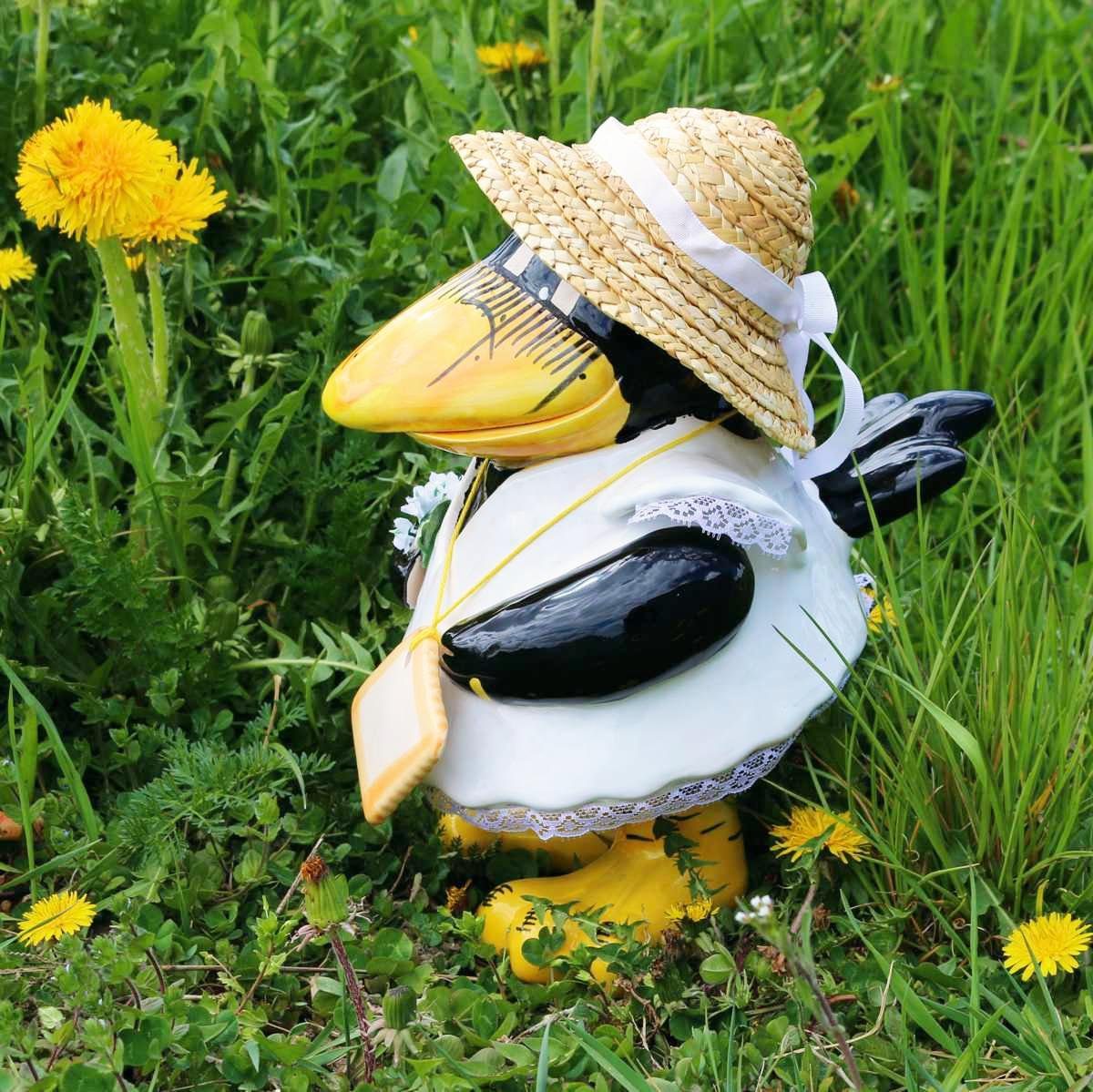 Braut Gartenfigur Strauß, mit weißen (Stück) im Keramik-Rabe Tangoo Kleid Tangoo