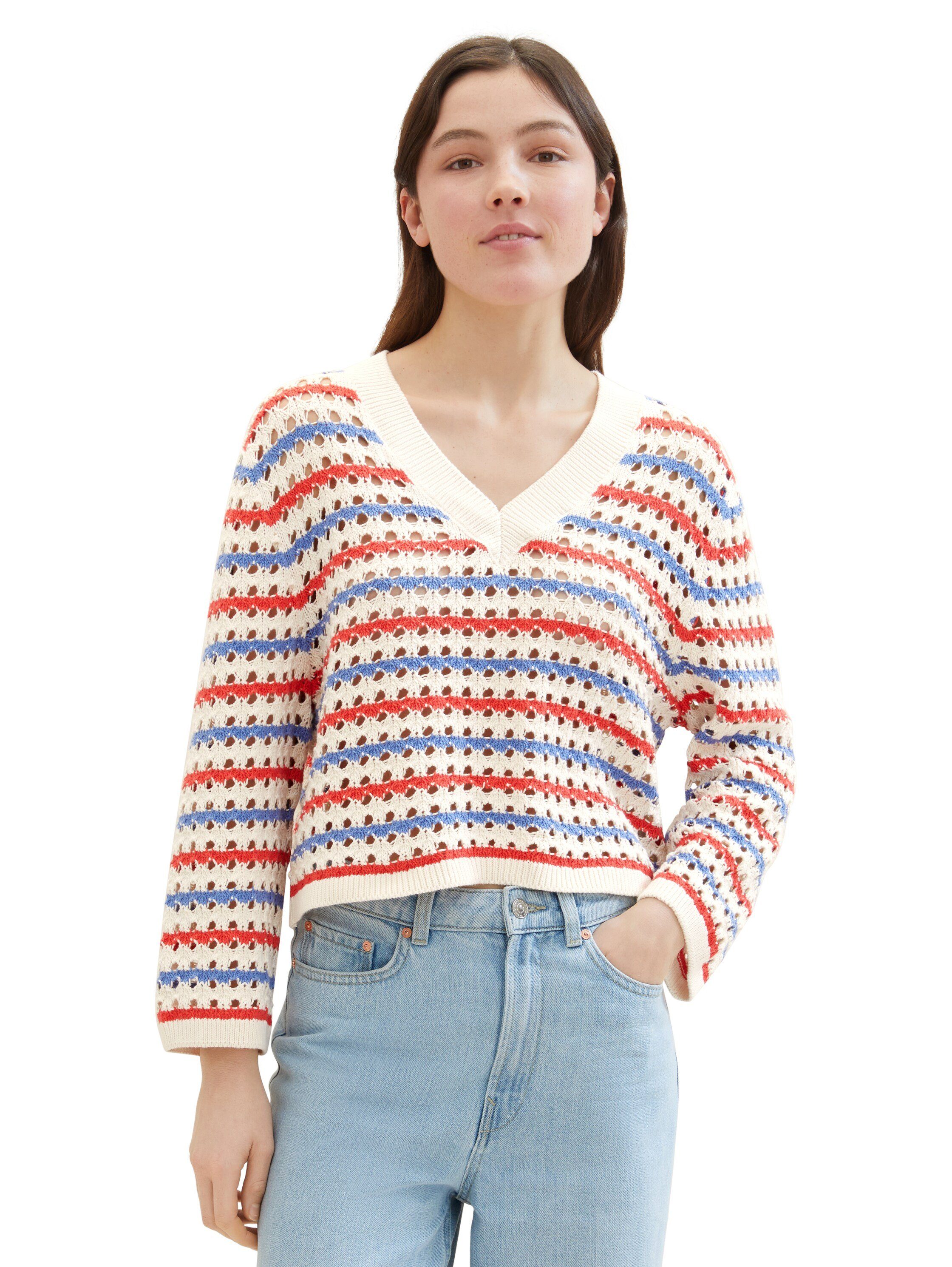 TOM TAILOR Denim Strickpullover in Streifen-Optik günstig online kaufen