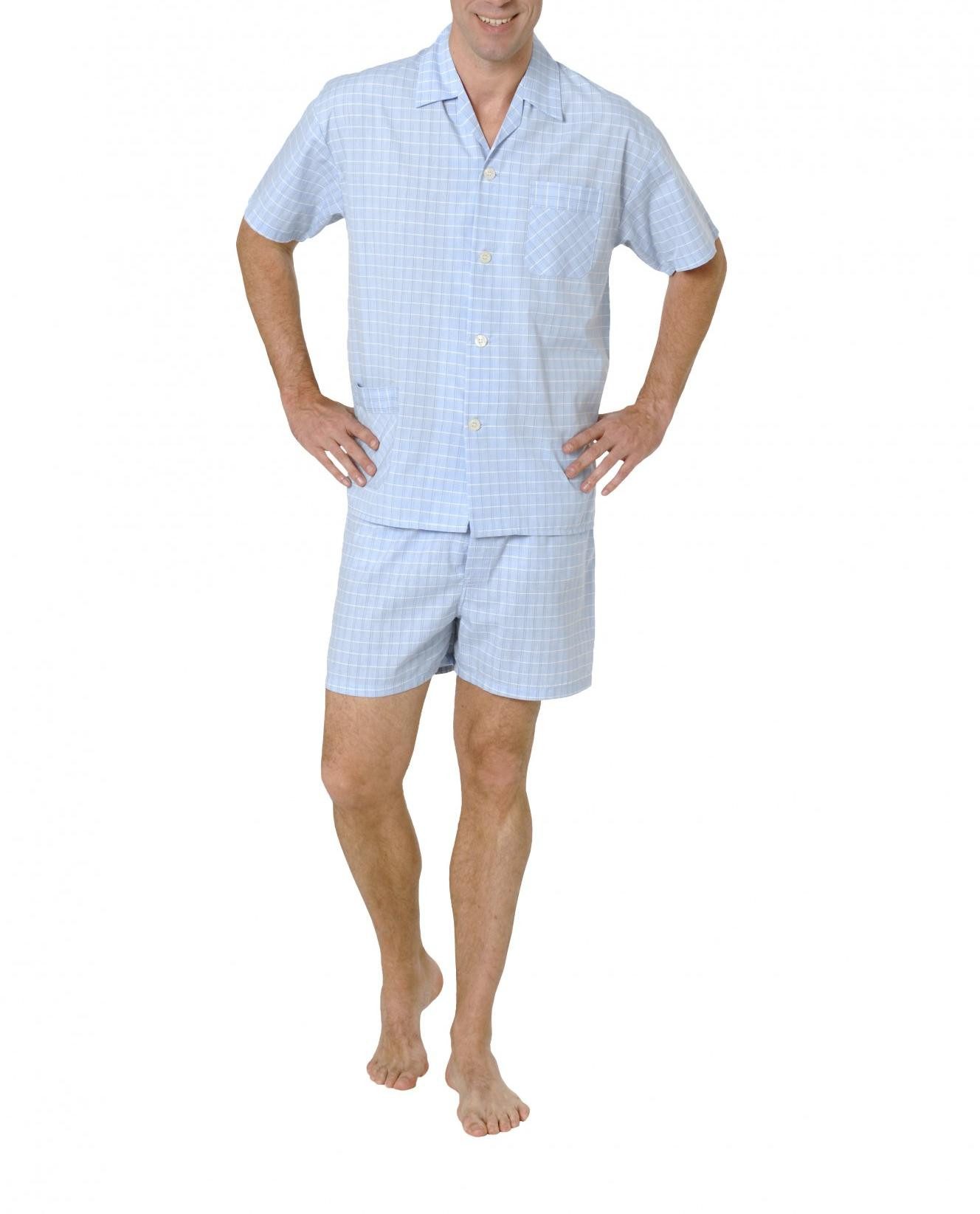 Normann Pyjama Herren Schlafanzug Shorty Pyjama kurzarm gewebt zum Knöpfen