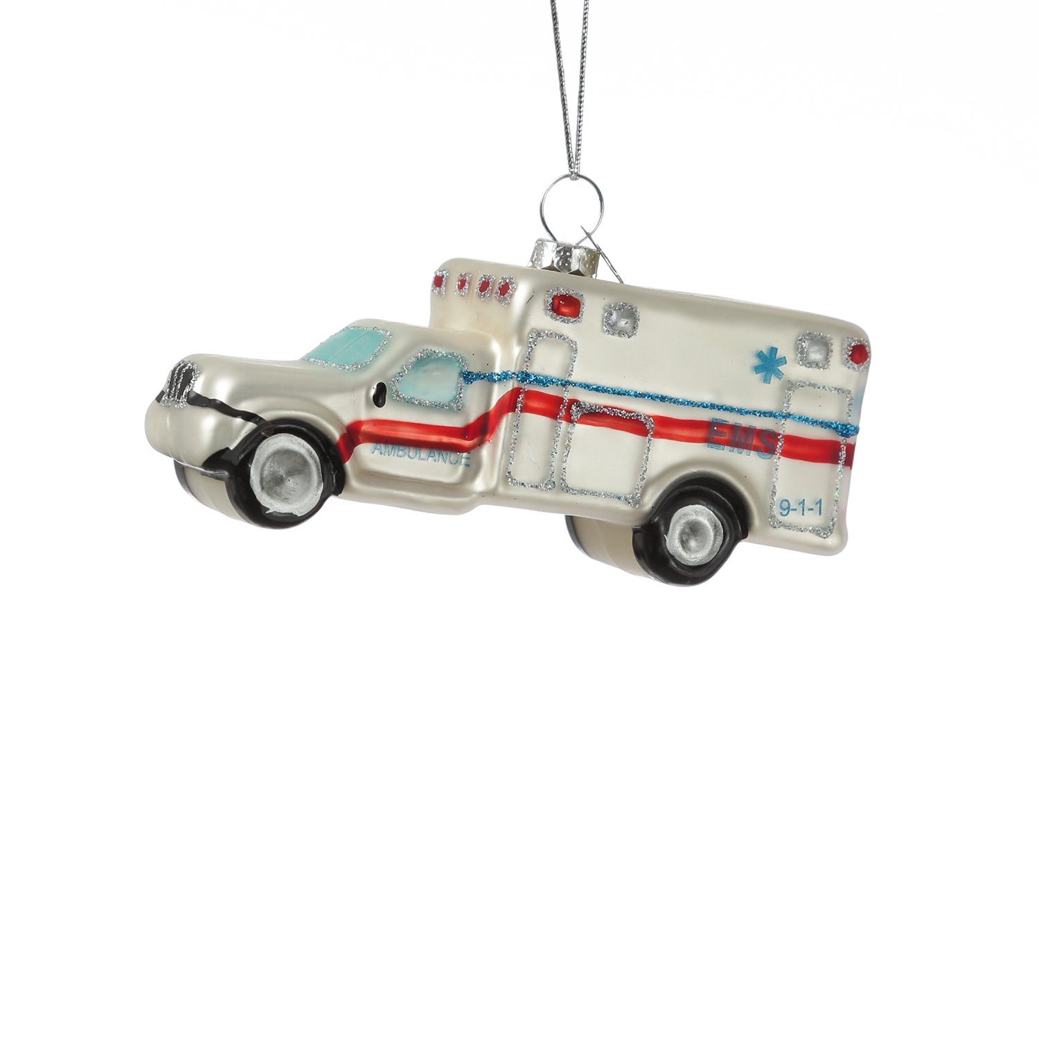 Christbaumschmuck weiß Glas 11cm Rettungswagen Weihnachtsbaumschmuck MARELIDA L: Krankenwagen
