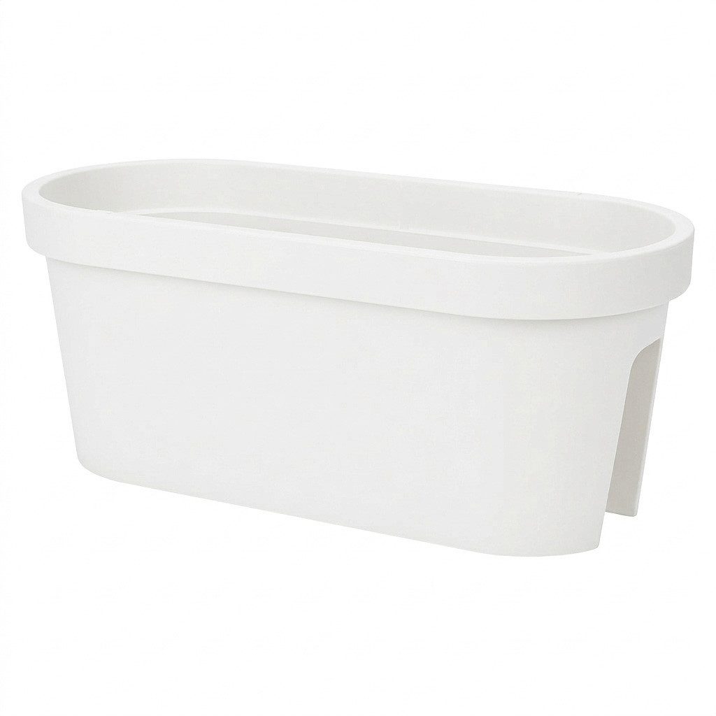 Spetebo Balkonkasten Balkon Blumentopf oval 60 x 28 cm - weiß (Packung, 1 St., bestehend aus 1x Pflanzkasten mit 4 Einhänge-Clips), Kunststoff Pflanzkasten zum Einhängen am Geländer