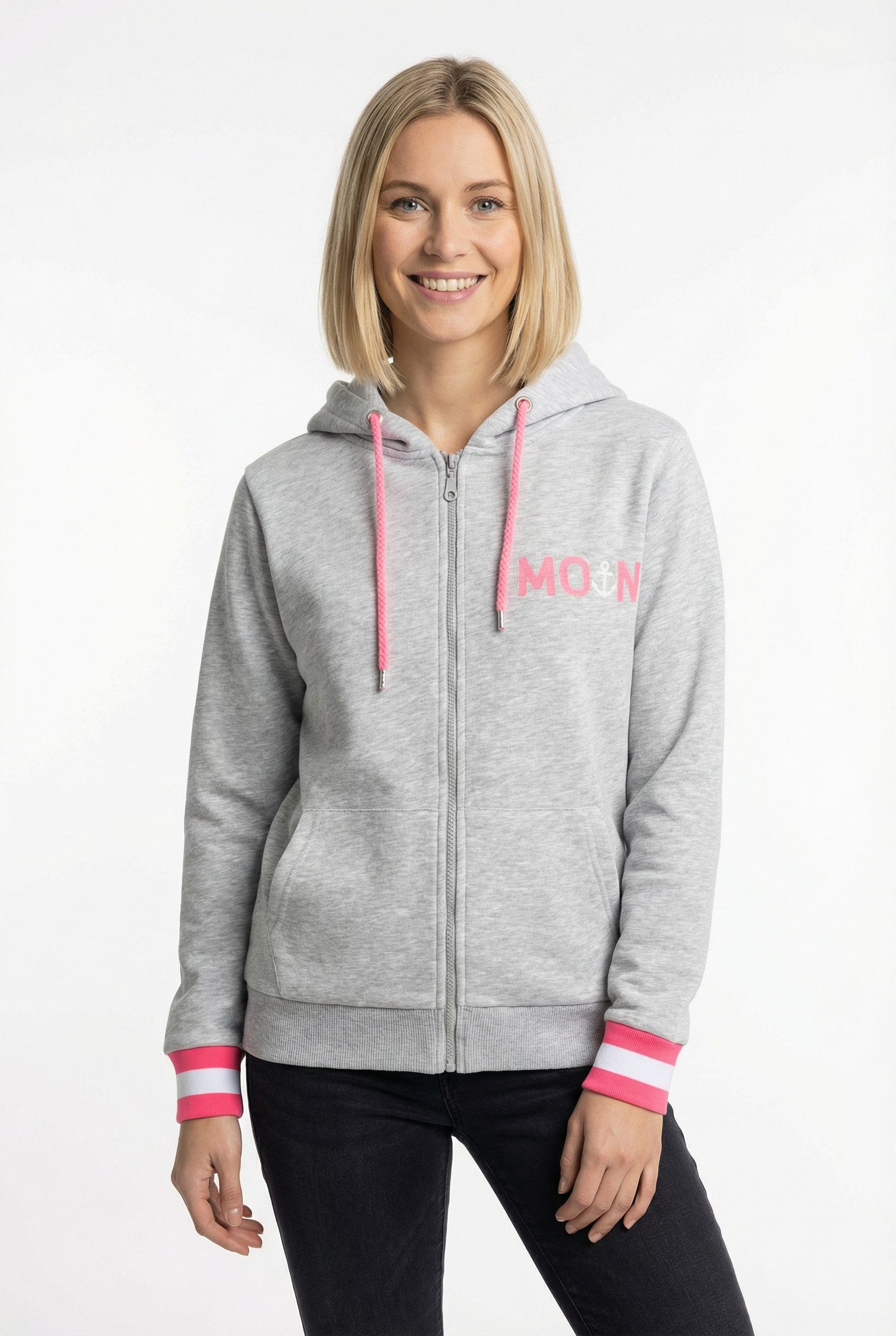 Zwillingsherz Kapuzensweatjacke "Rahel" Langarm, Kapuze, Reißverschluss, modisch, Schriftzug, Taschen