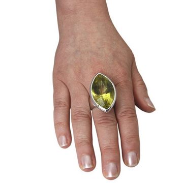 SKIELKA DESIGNSCHMUCK Silberring Lemon Citrin Ring "Schiffchen" 41x23 mm (Sterling Silber 925) (1-tlg), hochwertige Goldschmiedearbeit aus Deutschland