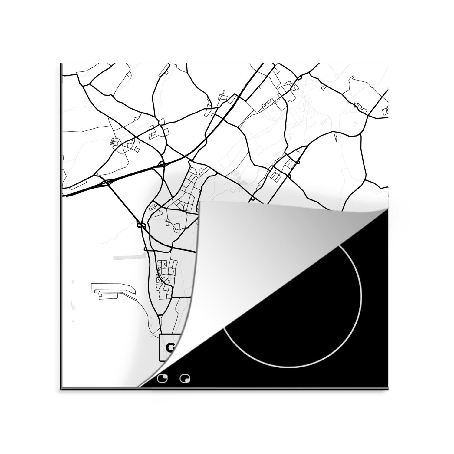 MuchoWow Herdblende-/Abdeckplatte Grevenbroich - Karte - Stadtplan, Vinyl, (1 tlg), 78x78 cm, Ceranfeldabdeckung, Arbeitsplatte für küche
