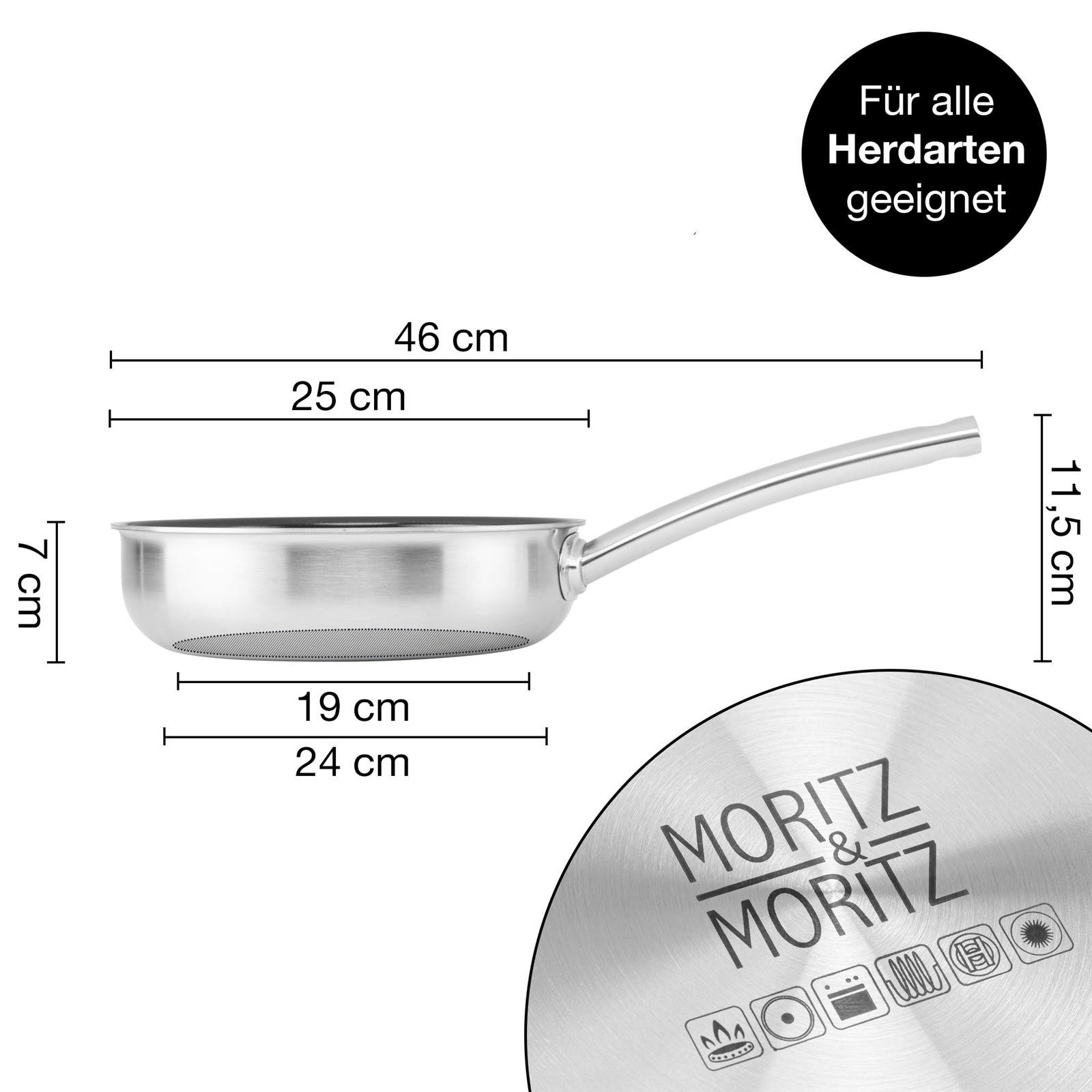 Moritz & Moritz Bratpfanne Pfanne gerader Rand 24 cm, Edelstahl, Antihaft