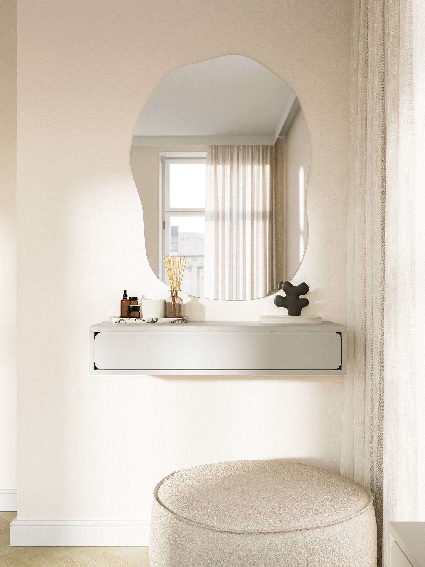 Selsey Konsolentisch WUWU, Hängekonsole mit Schublade, Greige, 90 cm günstig online kaufen