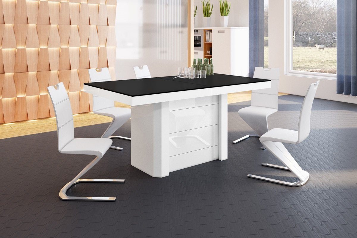 designimpex Esstisch Design HE-444 Schwarz MATT / Weiß HOCHGLANZ XXL ausziehbar 160 bis 412
