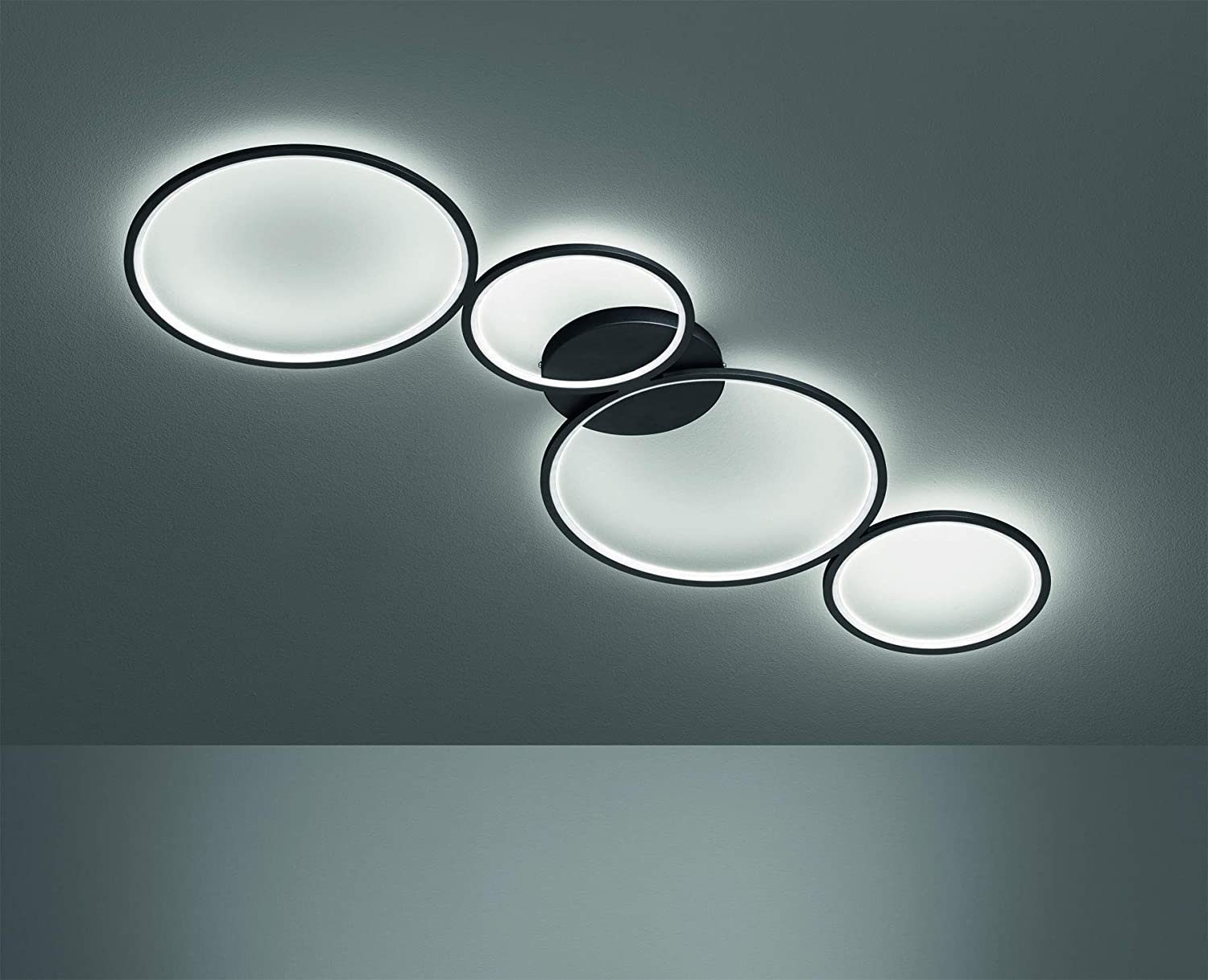 lightling LED Deckenleuchte Sina 4 Deckenlampe Ringe, fest integriert, Warmweiß, schwarz LED LED