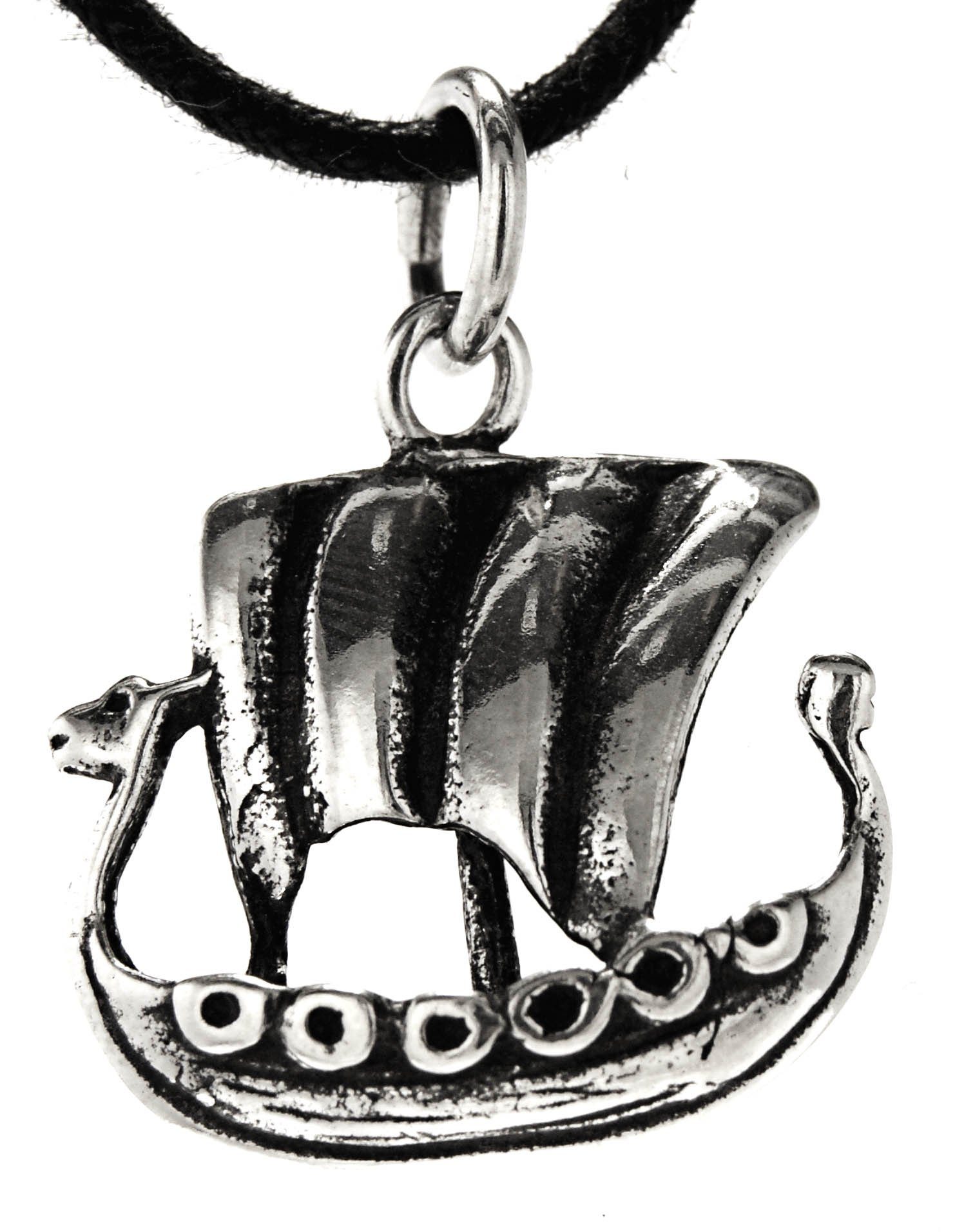 925 Leather Wikinger Drachenboot Sterling aus Kettenanhänger Wikingerschiff Silber Schiff Kiss of