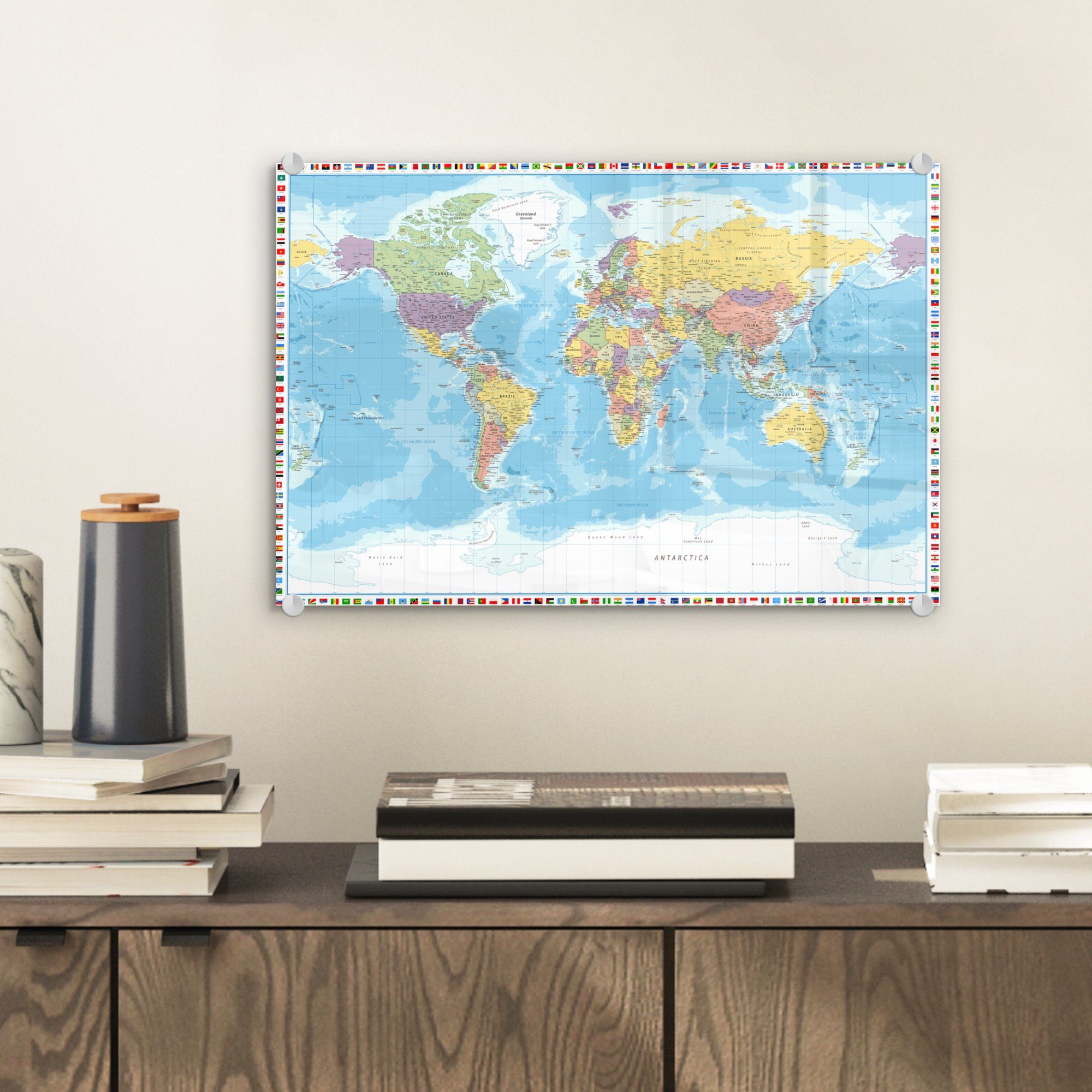MuchoWow Acrylglasbild Weltkarte - Flagge - günstig online kaufen