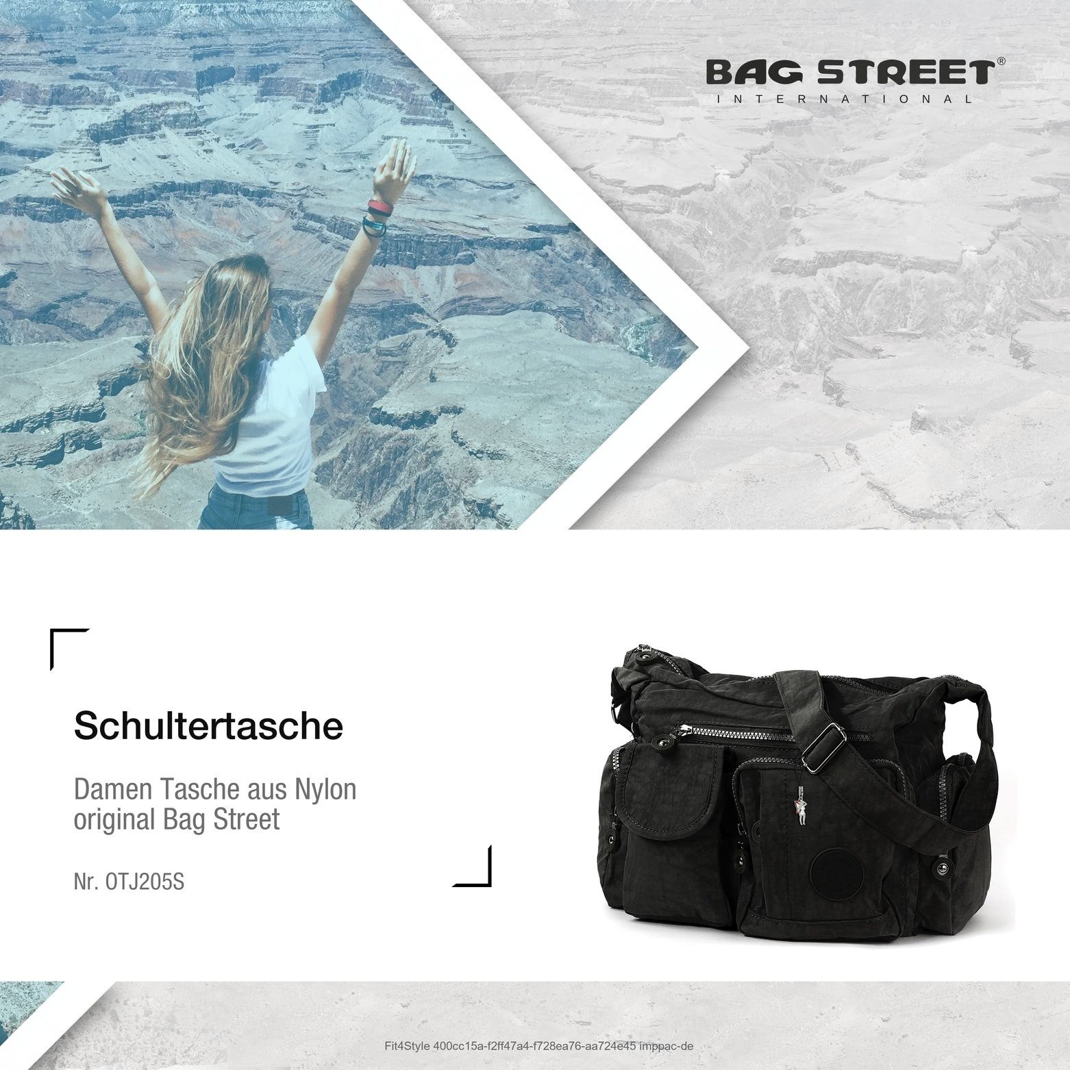 20cm 32cm Bag Schultertasche (Schultertasche), Nylon, Schultertasche Street Schultertasche BAG x ca. Damenhandtasche schwarz STREET ca.