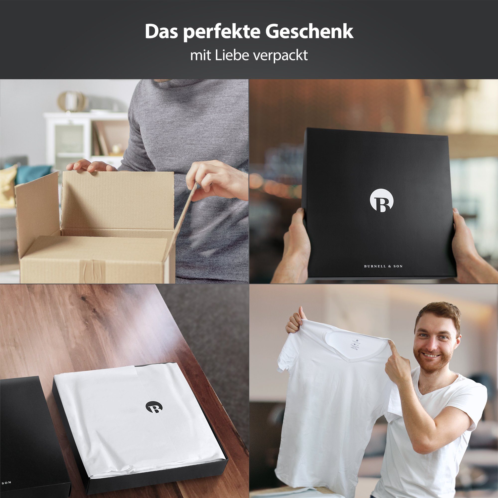 Kurzarm für Son mit Feinripp T-Shirt (Packung, Baumwolle aus Unterziehshirt 3-St., Schwarz Rundhals Herren & Burnell und Unterhemd 3er-Pack)