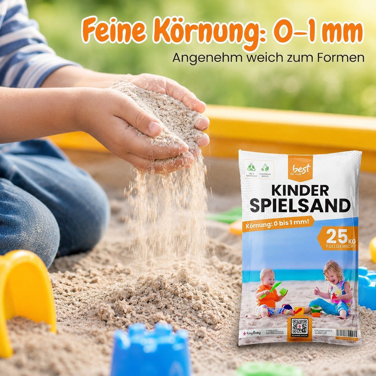 Best for Garden Spielsand 25 kg Feiner Spielsand – Natürlicher Quarzsand für sicheren Spielspaß (25kg Packung), Quarzsand für Sandkasten Dekosand