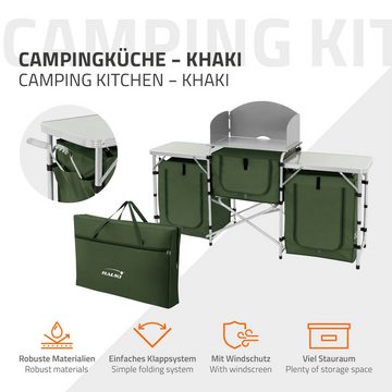 Hauki Campingtisch Camping Küche Reiseküche Küchenschrank Outdoorküche Küchenbox, Khaki faltbar mit Tragetasche mit Windschutz Arbeitsplatte Staufächern