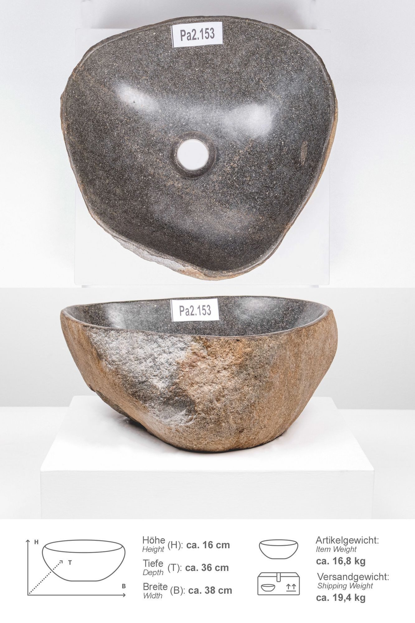 wohnfreuden Aufsatzwaschbecken Naturstein Waschbecken mit Naturkante 30 - 39 cm (Kein Set), 101902_Pa2.153