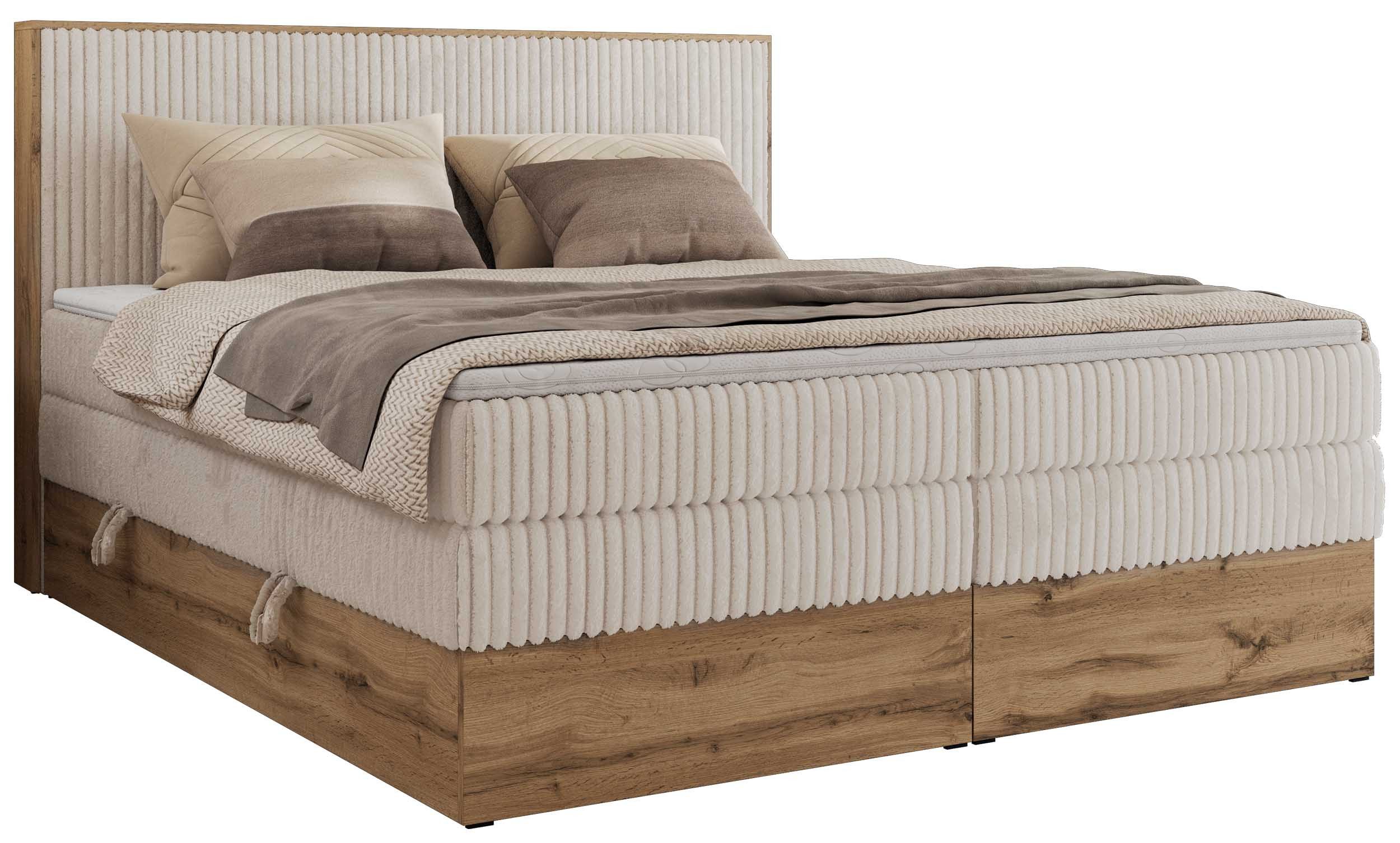 MKS MÖBEL Boxspringbett WOOD CLASSIC KING (Packung, Set, Topper T25/Visco, hohe Kopfteil, Multipocket-Matratze), Polsterbett, zwei Bettkästen, Möbelplattenelementen