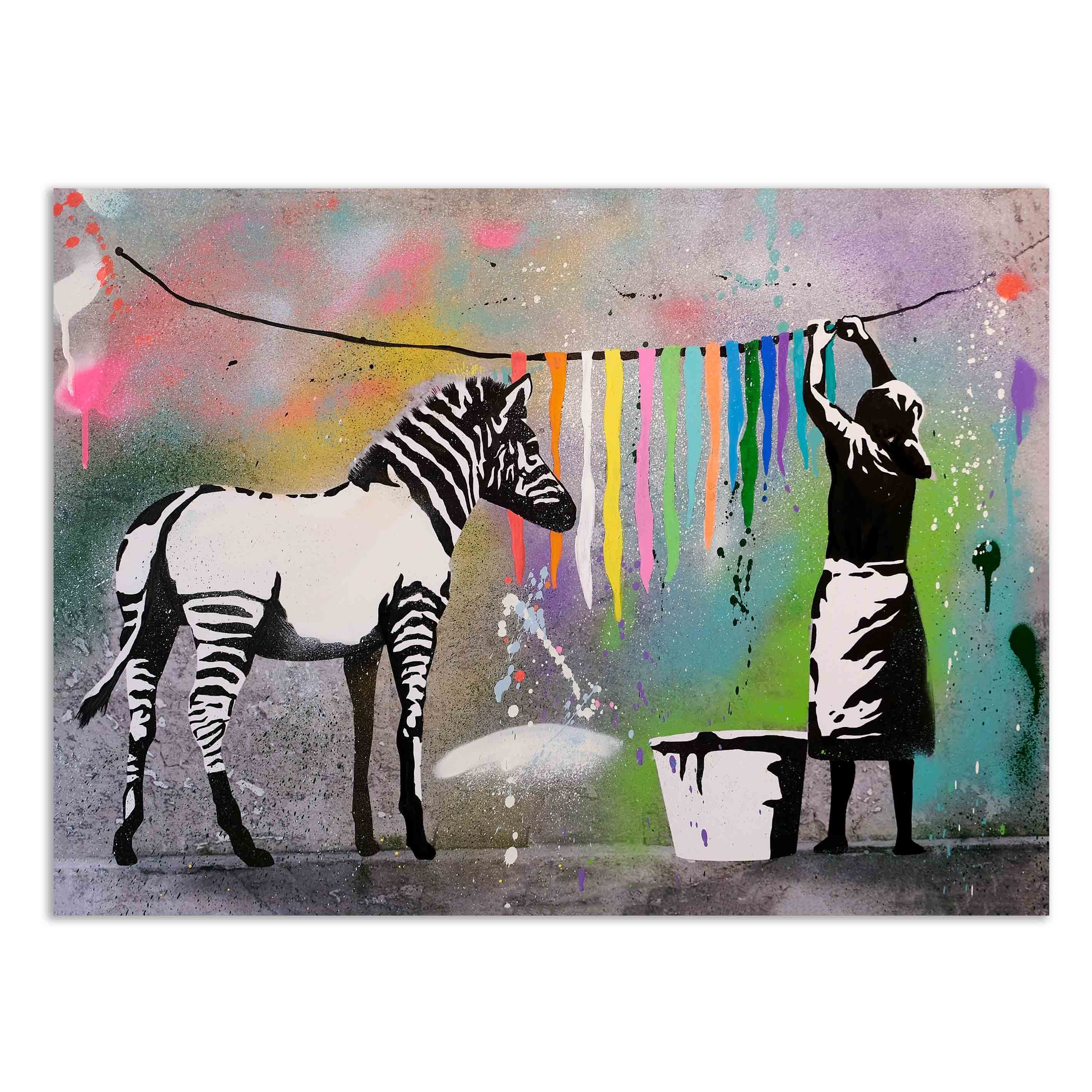 Leinwando Wandbild Banksy auf Leinwand Zebra günstig online kaufen