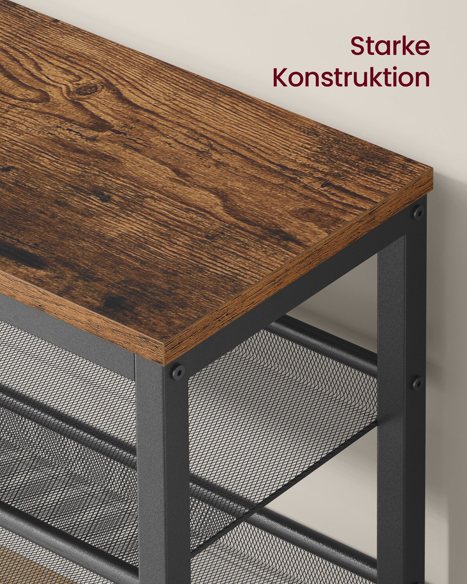 VASAGLE Schuhbank Schuhregal mit 3 Ebenen, Schuhablage, einteiliges Design, mit erhöhten Kanten, Industrie-Stil, 28 x 75 x 50 cm – Bild 5 von 5