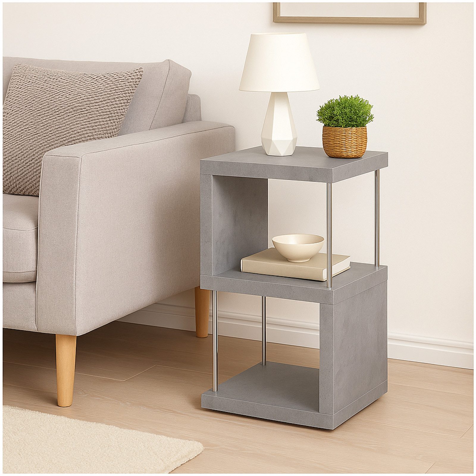 HTI-Living Regal Standregal 2 Fächer Thekla Beton, Stück 1-tlg., mit Metallstreben