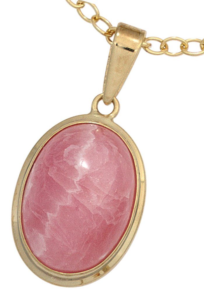 JOBO Kettenanhänger Anhänger oval rosa 18 mm, 585 Gold mit Rhodochrosit