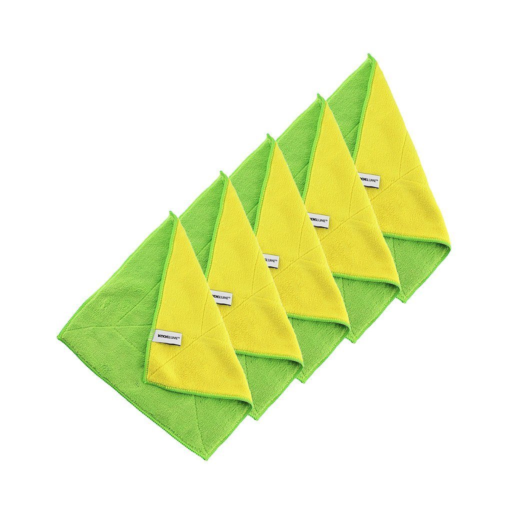 Kochblume Geschirrtuch Microfasertuch 30 x 30 cm, (Spar-Set, 5-tlg), 800g/m² Qualtität limette/gelb