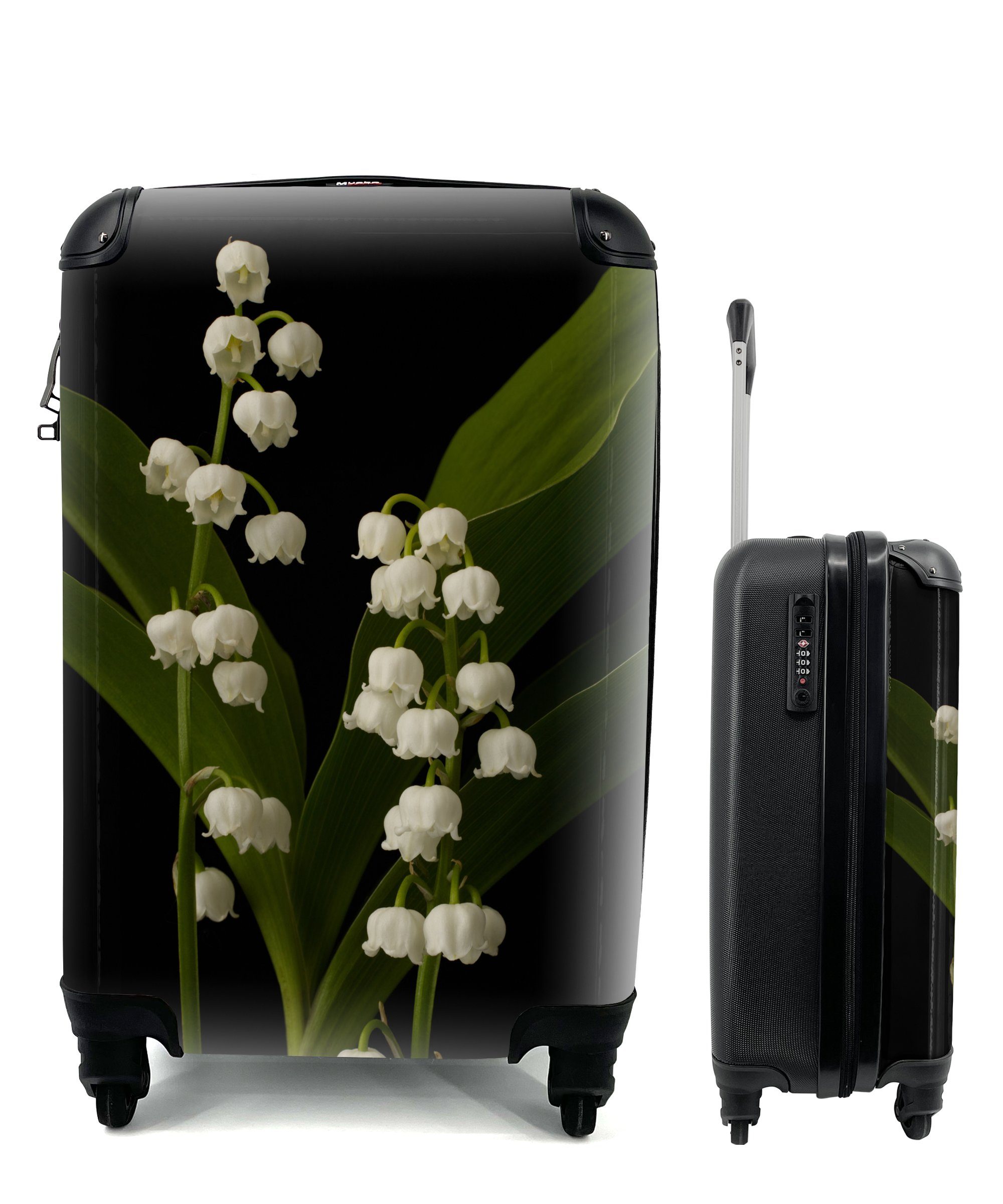 MuchoWow Handgepäckkoffer Zwei im Reisetasche mit Ferien, Trolley, Maiglöckchenblüten 4 Reisekoffer rollen, für Handgepäck Dunkeln, Rollen