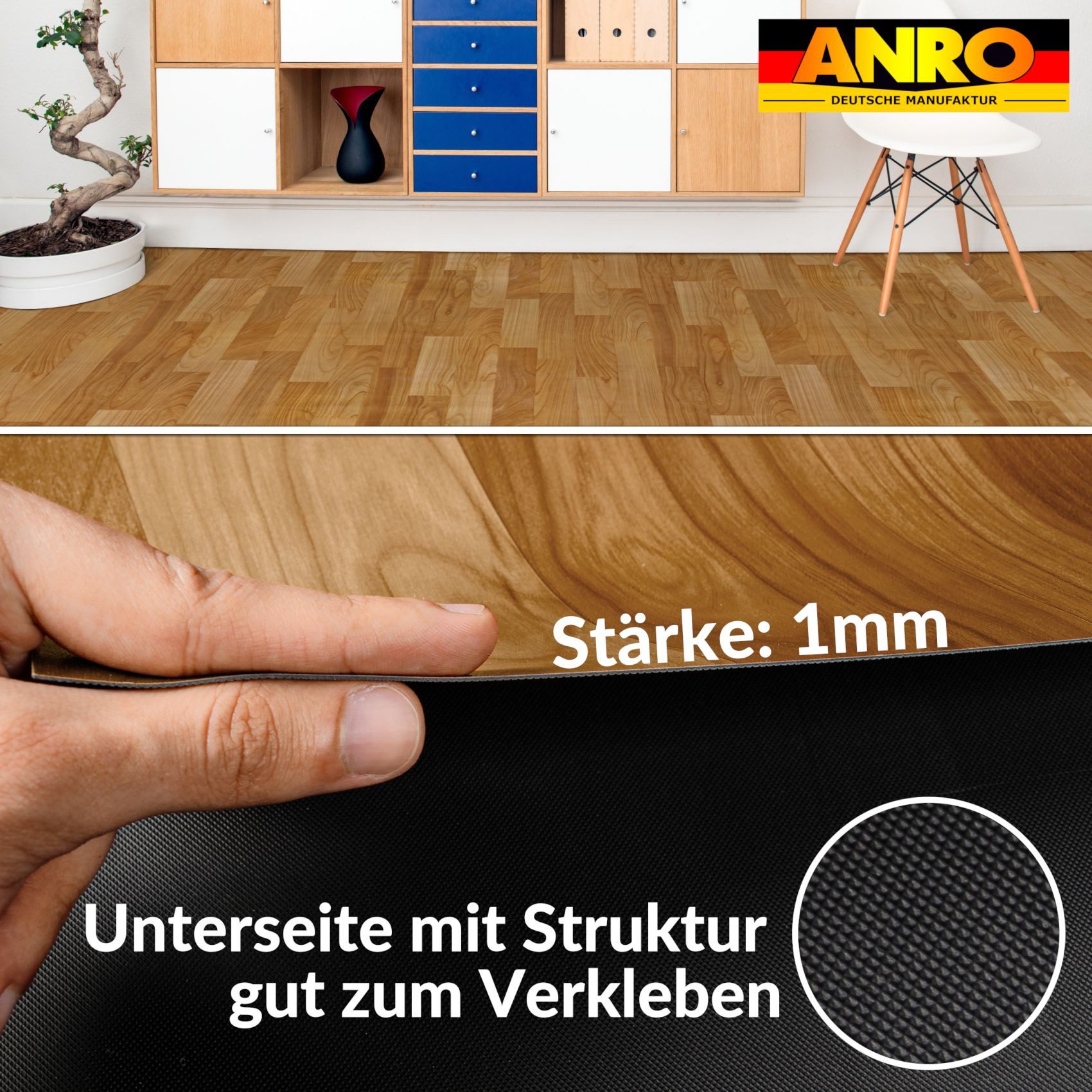 ANRO Vinylboden IMOS PVC-Boden Holzoptik 140 cm Breit 1 mm extra dünn, Feuchtigkeitsbarriere, feine Optik, langlebig, Einzelstück, eine Rolle Bodenbelag, Isolie – Bild 2 von 4