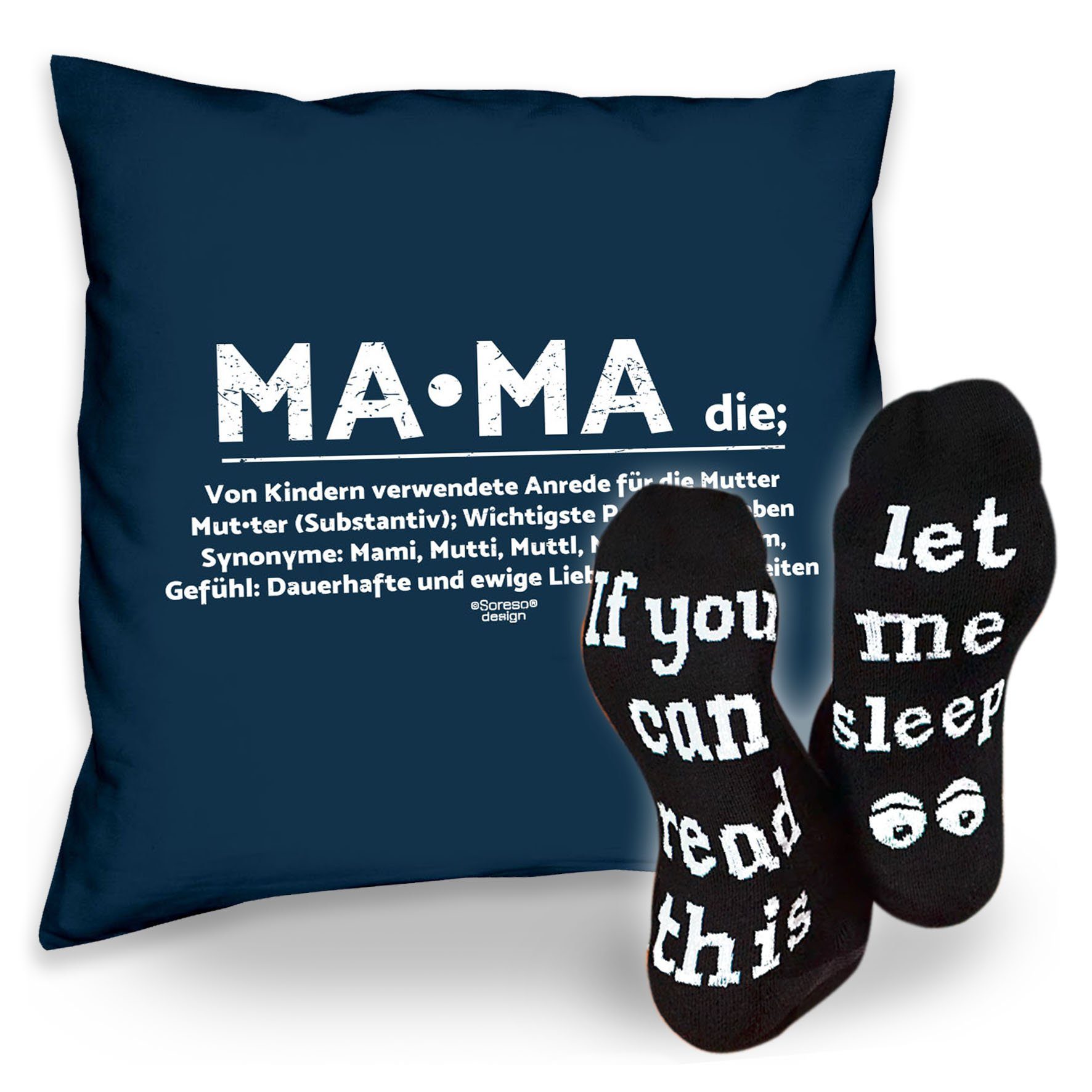 Soreso® Dekokissen Kissen Mama & Sprüche Socken Sleep, Geschenkidee Weihnachtsgeschenk navy-blau