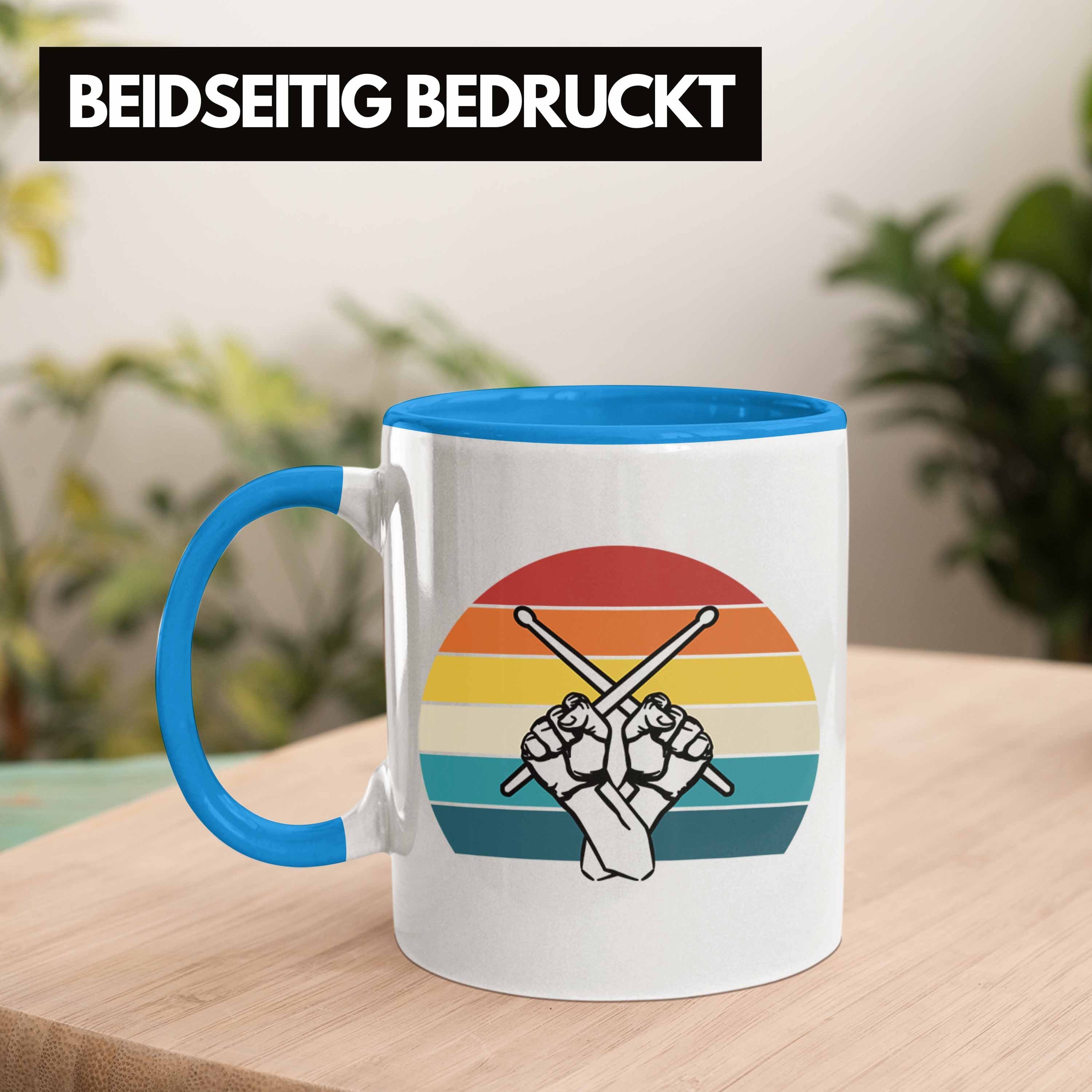 Blau - Trendation Geschenk Grafik Tasse Trendation Schlagzeug-Spieler für Schlagzeuger Retro Tasse