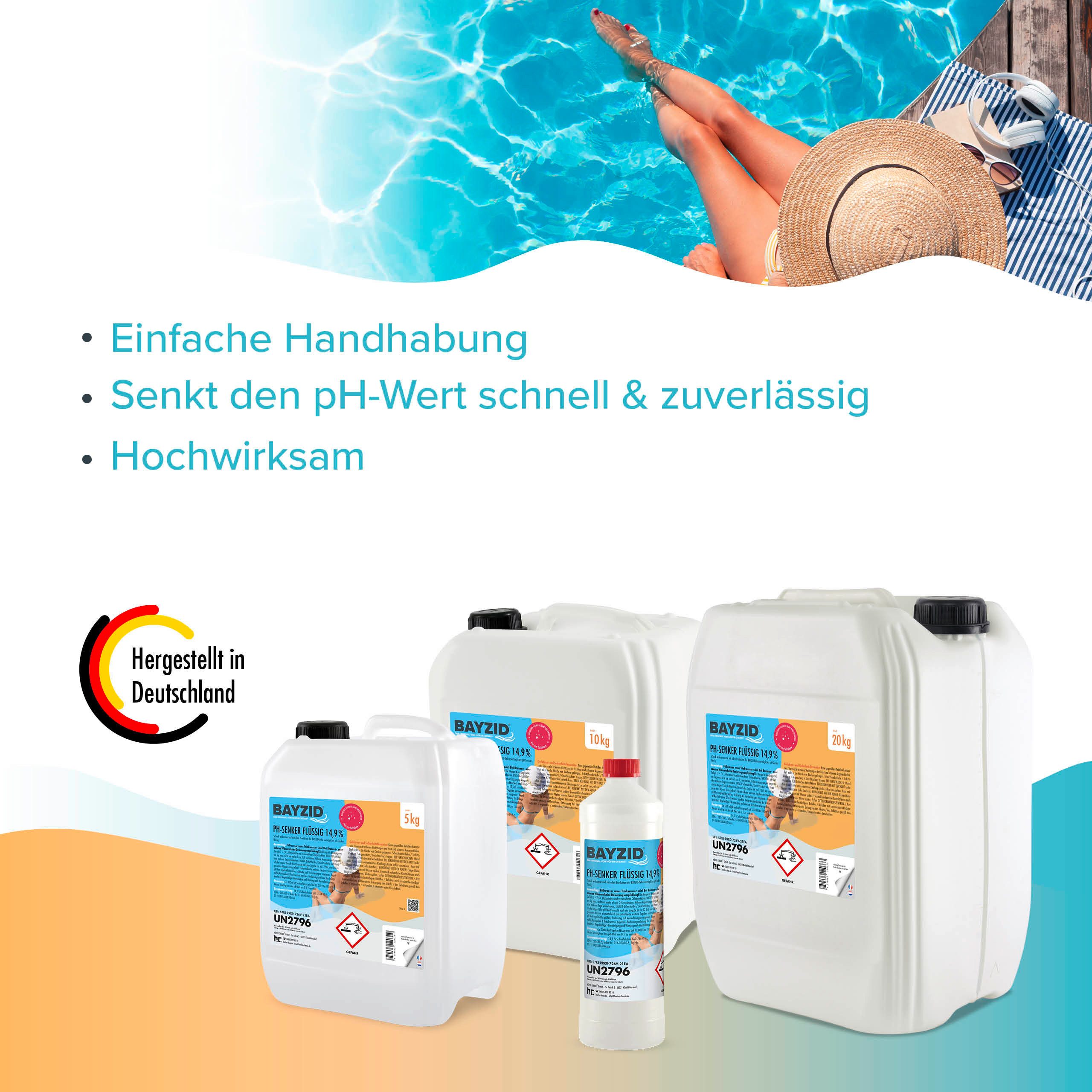 Höfer Chemie GmbH Poolpflege 20 kg BAYZID® pH Minus flüssig 14,9%, Zuverlässige Regulierung des pH-Werts