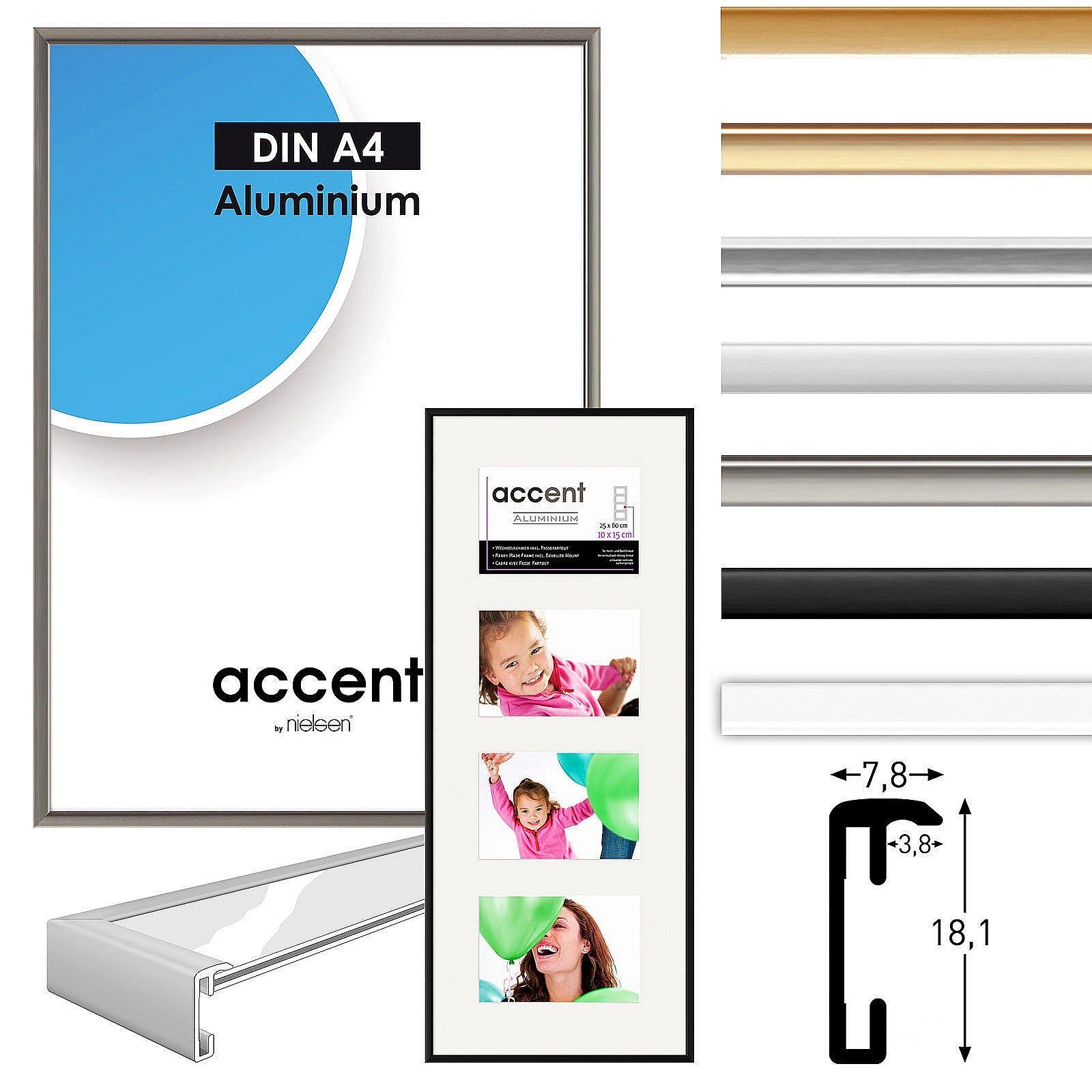 nielsen Einzelrahmen Alurahmen ACCENT, Wechselrahmen, in 7 verschiedene Farben