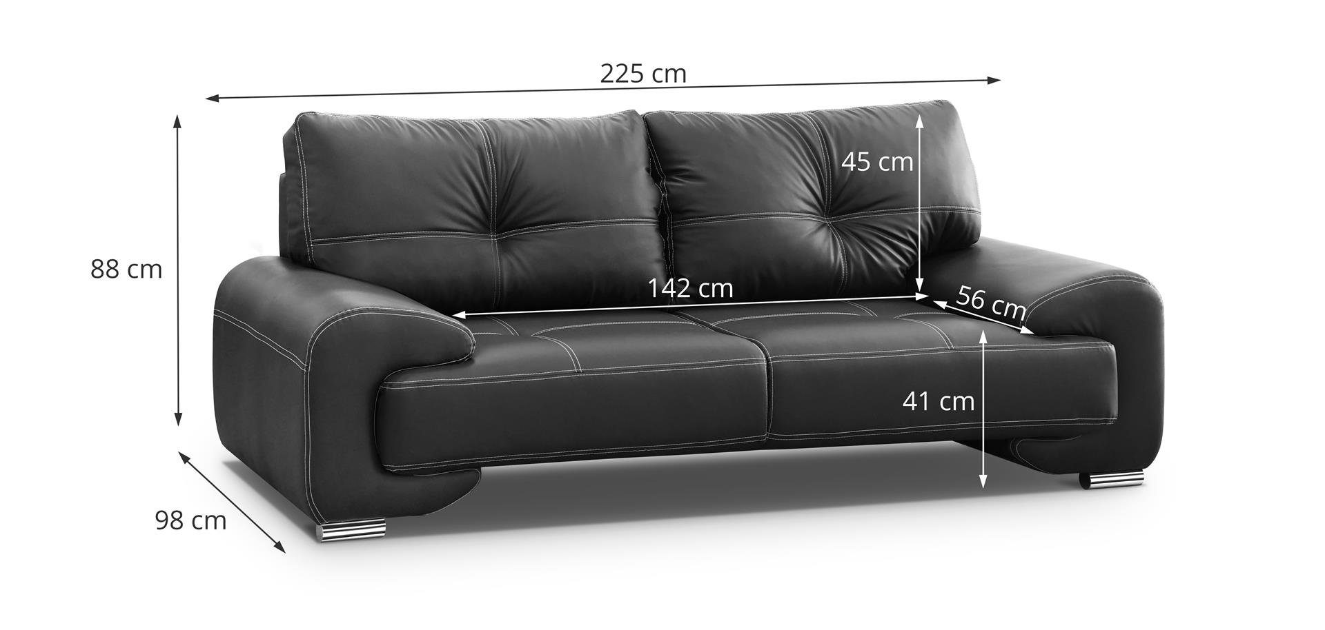 Neu 08) Beautysofa Couch (dolaro Sofa Schwarz Dreisitzer OMEGA Sofa