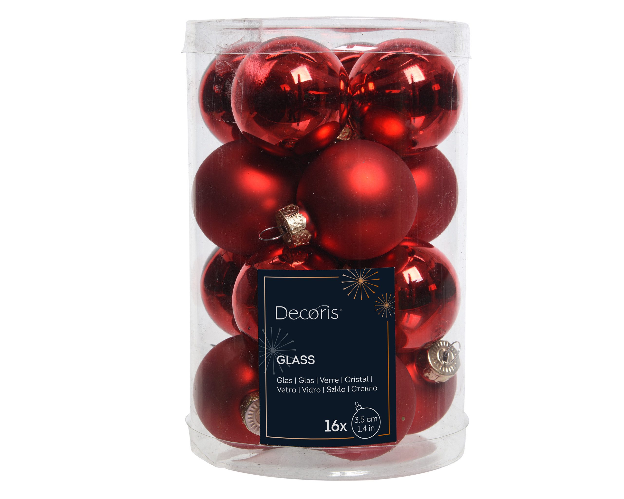 Kaemingk Christbaumschmuck, Weihnachtskugeln Glas 3,5cm 16 Stück - Weihnachtsrot