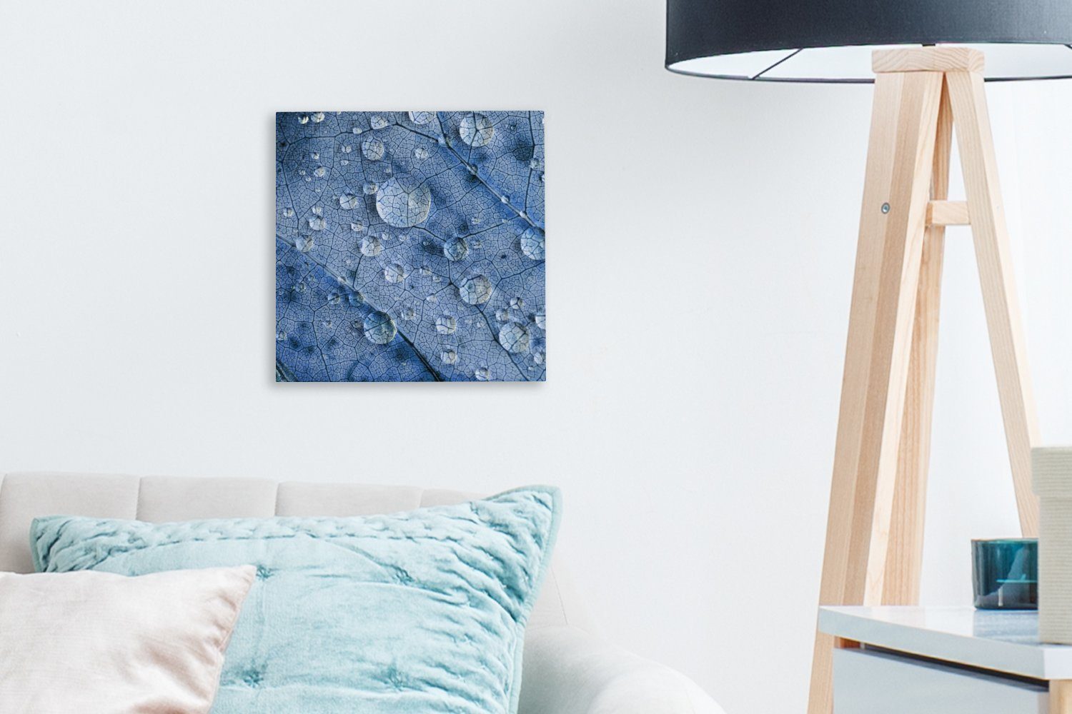 Leinwand für Wohnzimmer Tropfen Leinwandbild Schlafzimmer auf Bilder blauen OneMillionCanvasses® einem (1 Blatt, St),