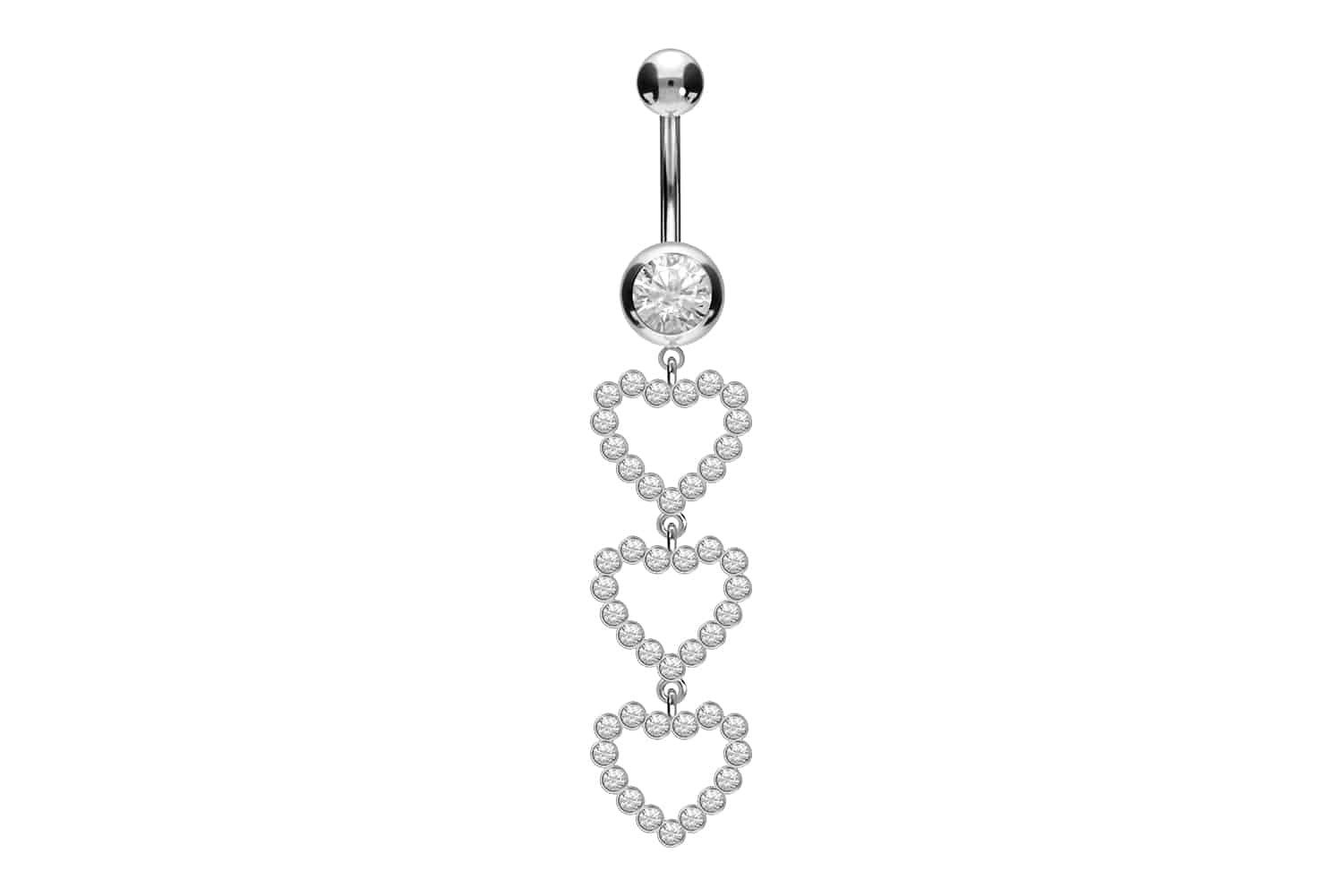 PIERCINGLINE Bauchnabelpiercing Chirurgenstahl Bananabell 3 KRISTALLHERZEN günstig online kaufen