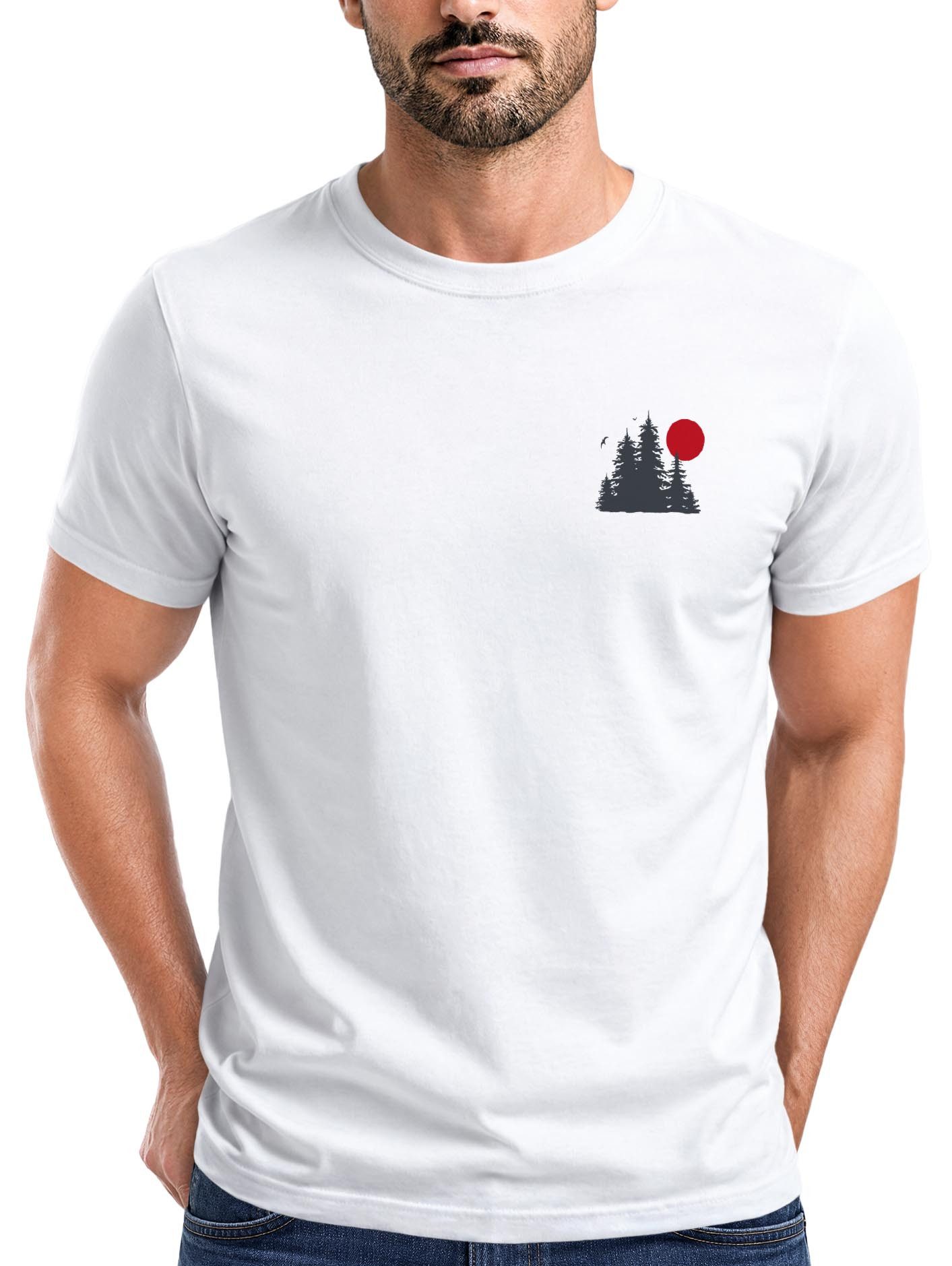 Neverless Print-Shirt Herren T-Shirt Logo Print Wald Silhouette Natur Aufdruck Outdoor mit Print