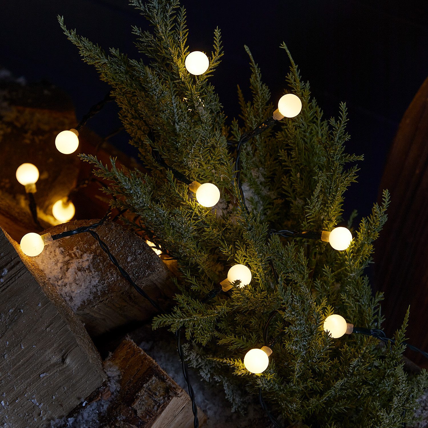 Lights4fun LED-Lichterkette 50er LED Kugel Lichterkette außen warmweiß