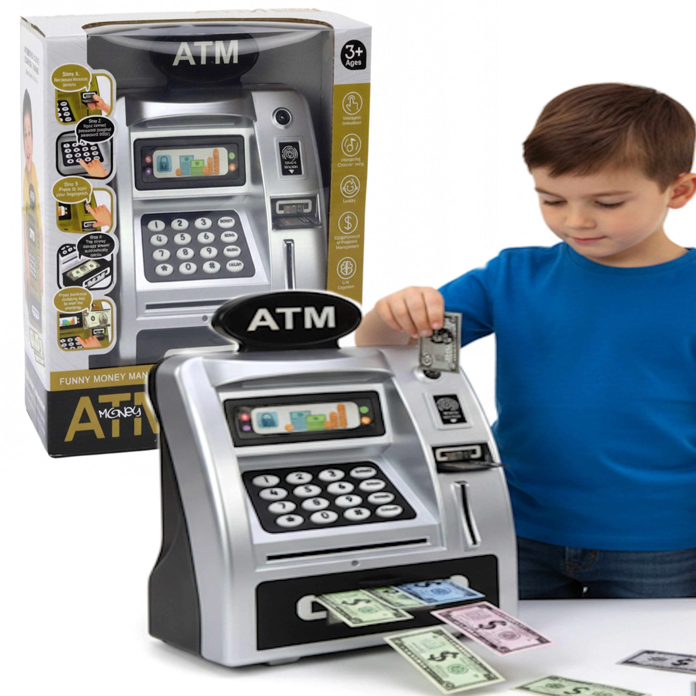 COIL Spardose Elektronisches Spardose, Sparschwein, Mini-Safe, Geldautomat, PIN-Code, Sparschwein, Banknoten und Münzen, Soundeffekte