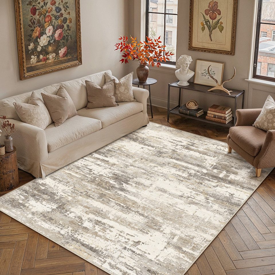 PURECOZY Teppich Kurzflor, Abstrakter Stil, waschbar, rutschfest und pflegeleicht, rechteckig, Höhe: 6.1 mm, geeignet für verschiedene Innenräume