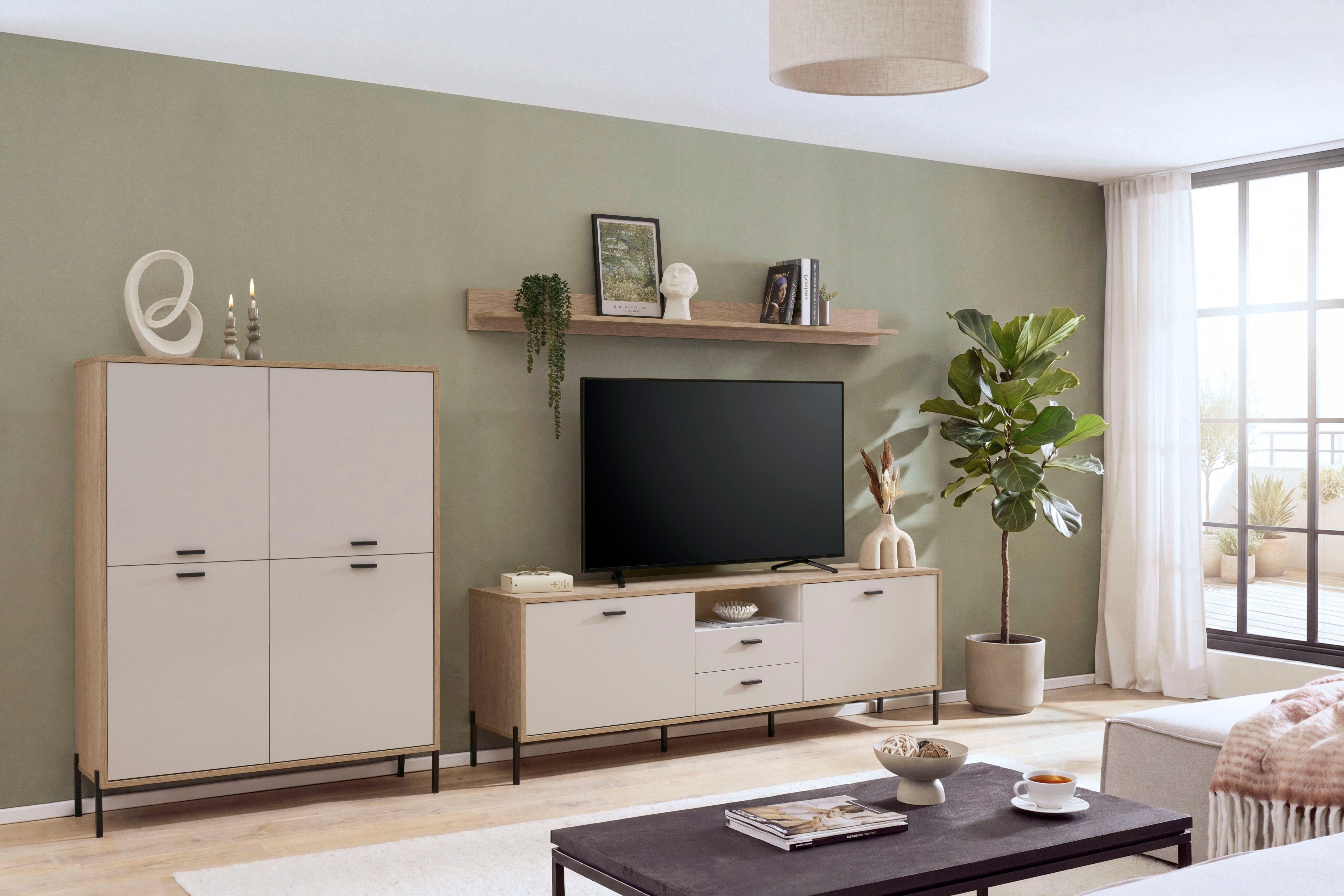 Home affaire Highboard Fredericia, Hochkommode, modernder Stauraum in Kaschmir, zeitlos, schwarze Metallgriffe und -füße, ausreichend Stauraum