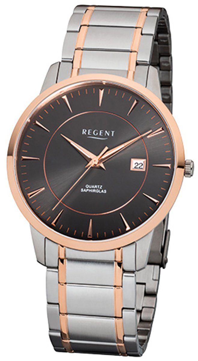 Regent Quarzuhr Regent Herren-Armbanduhr silber rosegold, Herren Armbanduhr rund, mittel (ca. 39mm), Edelstahlarmband