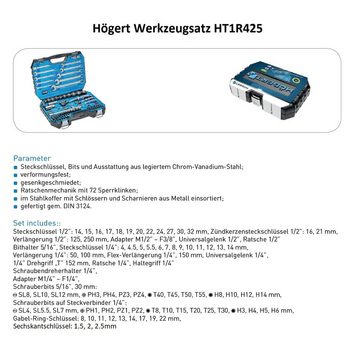 Högert Werkzeugbox 85-teilige Werkzeugkoffer Werkzeugset Högert Nuss-Bitkasten