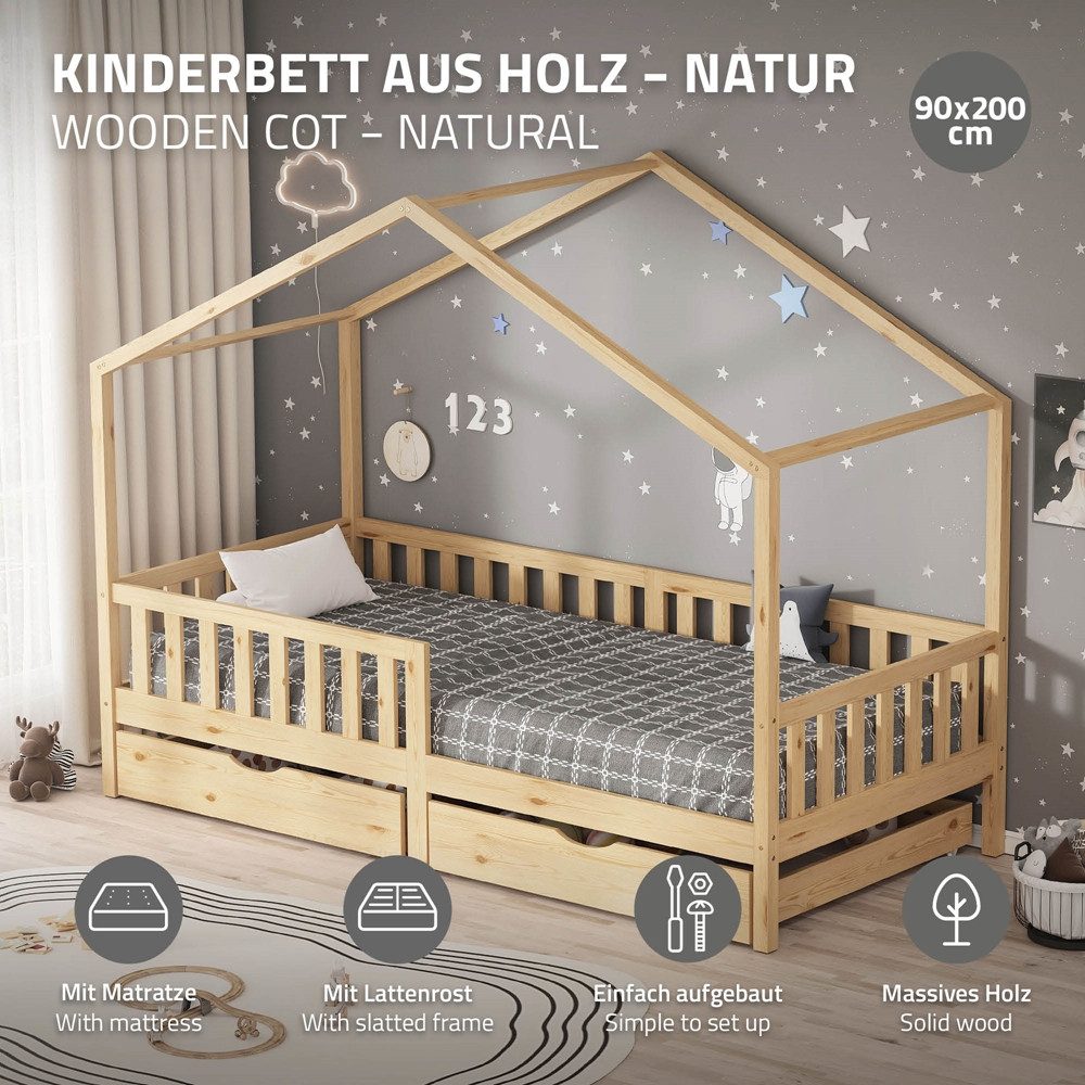 ML-DESIGN Spielbett Hausbett Kinderbett inkl. 2 günstig online kaufen