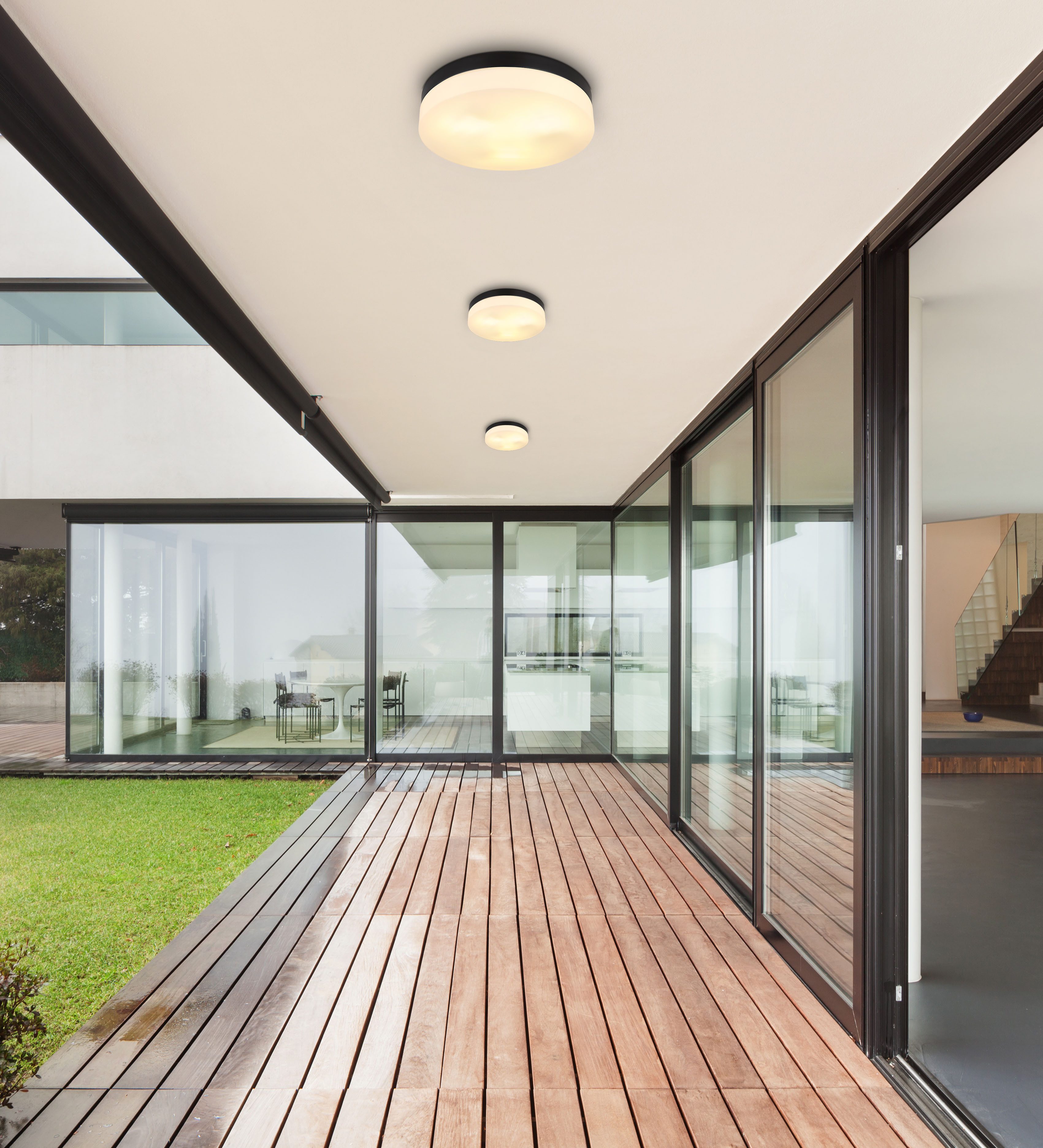 GLOBO LIGHTING Außen-Deckenleuchte VRANOS, ohne Leuchtmittel, Außen-Deckenlampe/Terrasse/Glas opal/IP44